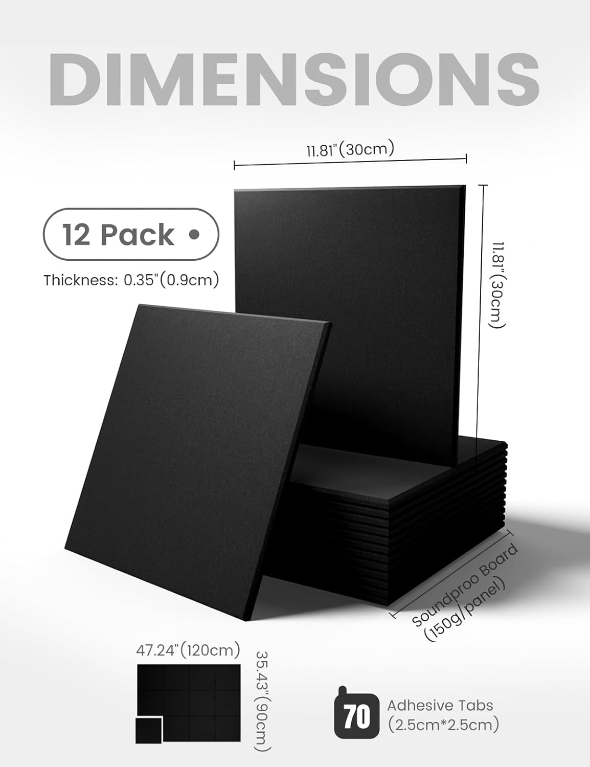 Fluxynara Large Felt Bulletin Board Large 48" x 36" Cork Board Alternative-12 Pack with 70 Safe Removable Adhesive Tabs, Cork Boards for Walls Cork Board for Home Office Classroom Pin Board - Black