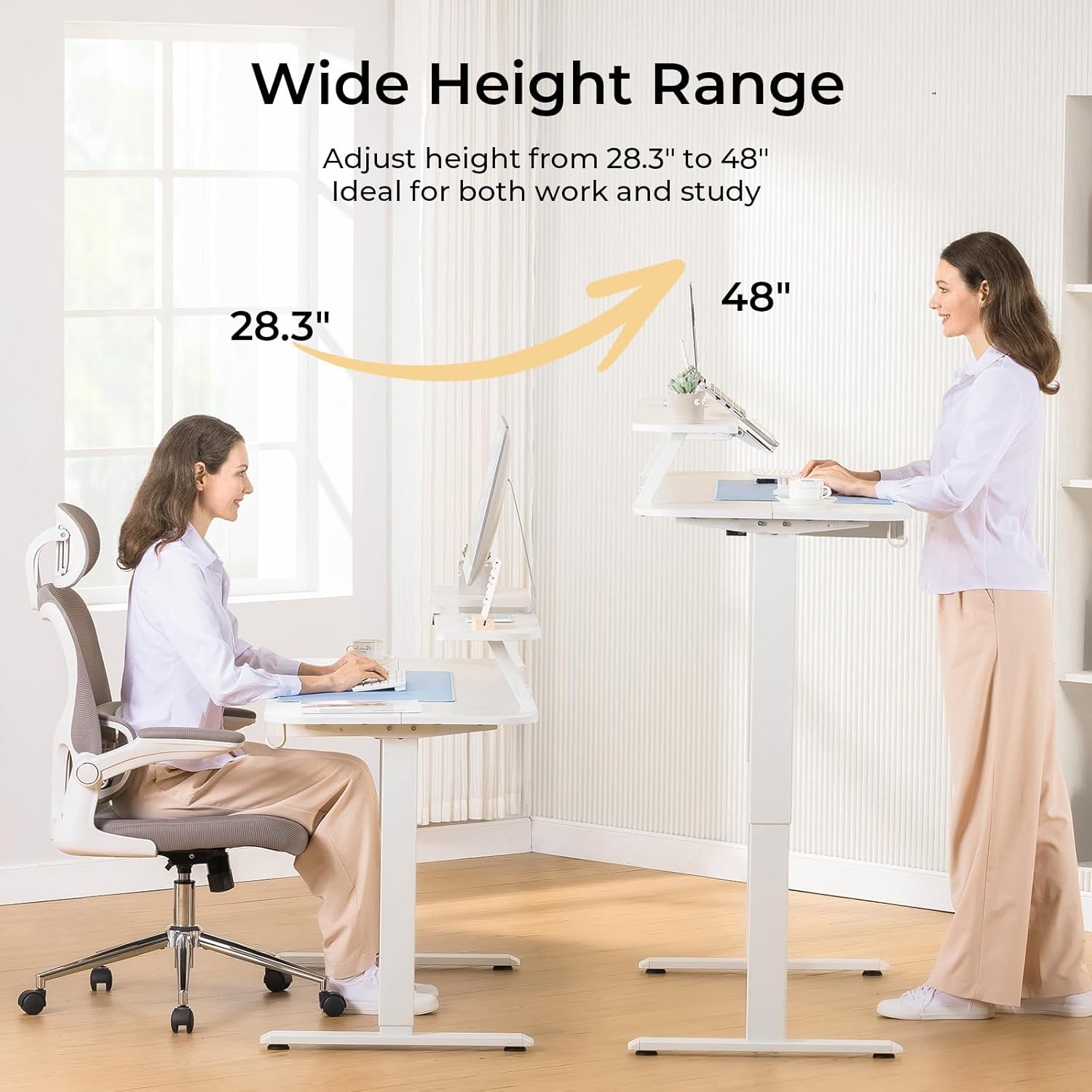 Alternative view of COMHOMA Electric Standing Desk with Drawers, 55 x 24 Inch Sit Stand up Desk with Monitor Stand, Laptop Stand, Height Adjustable Ergonomic Home Office Computer Desks with Memory Preset Controller