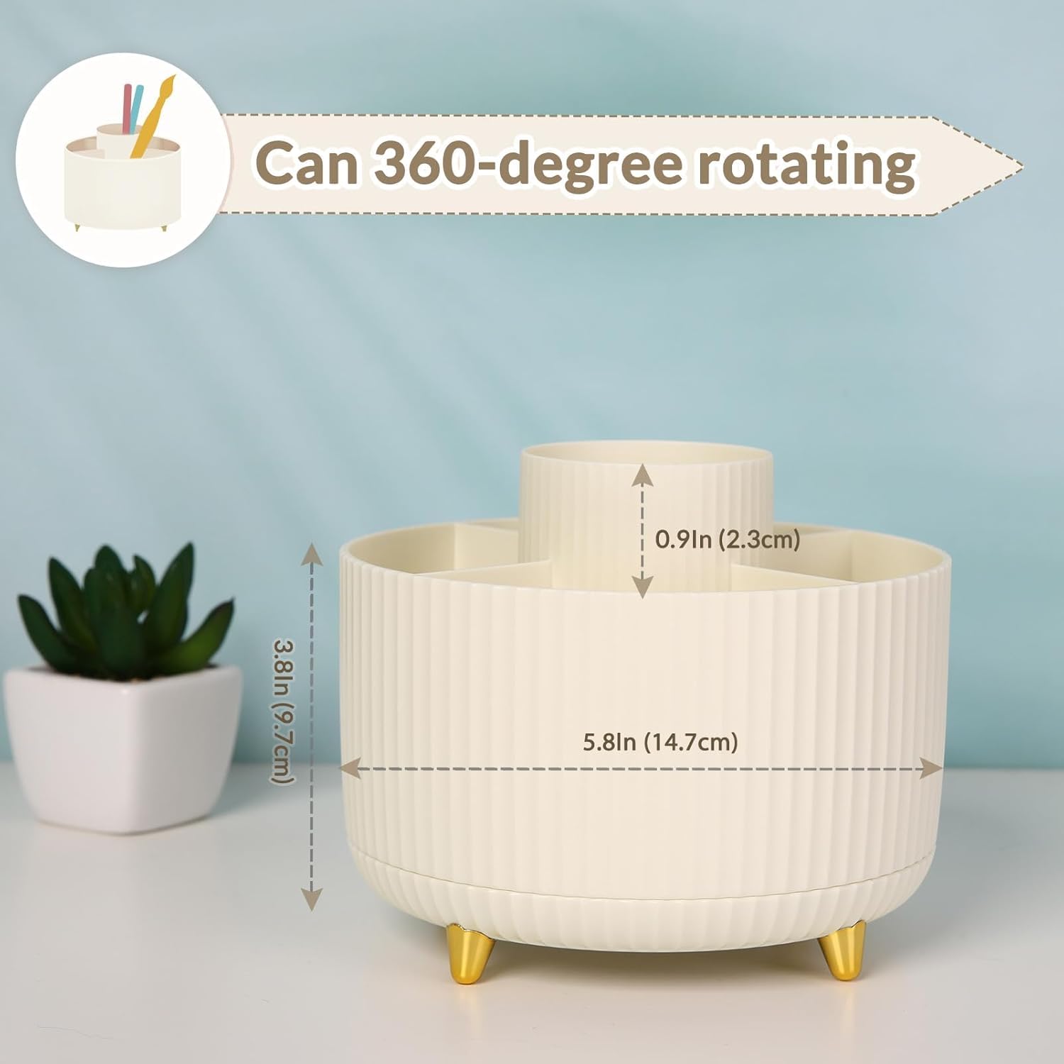 Alternative view of SKYDUE 360 Rotating Plastic Desk Pen Organizer with 5 Slots, Dual-Purpose Art Supply Pencil Cup for Office, School, Home