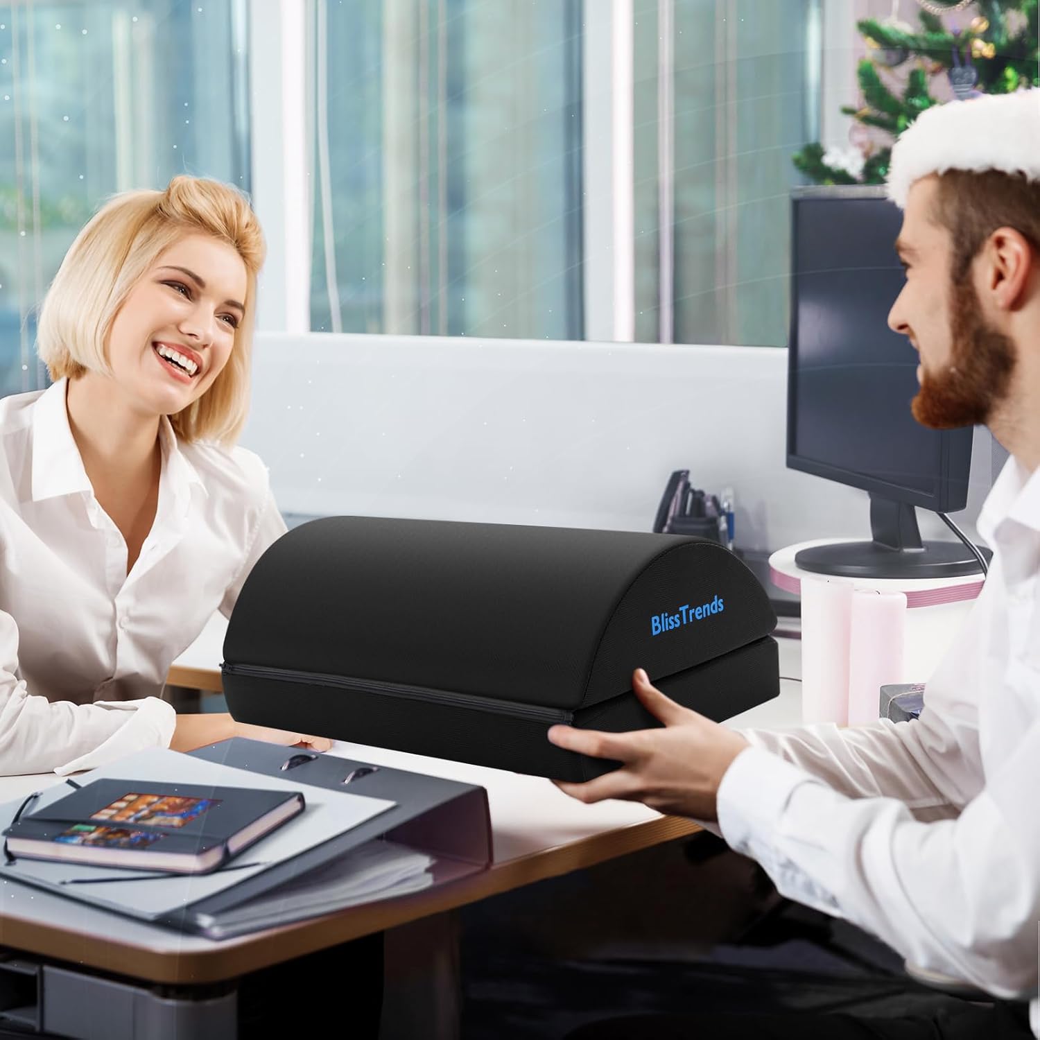 BlissTrends Foot Rest for Under Desk at Work-Versatile Foot Stool with Washable Cover-Comfortable Footrest with 2 Adjustable Heights for Car,Home and Office to Relieve Back,Lumbar,Knee Pain-Black