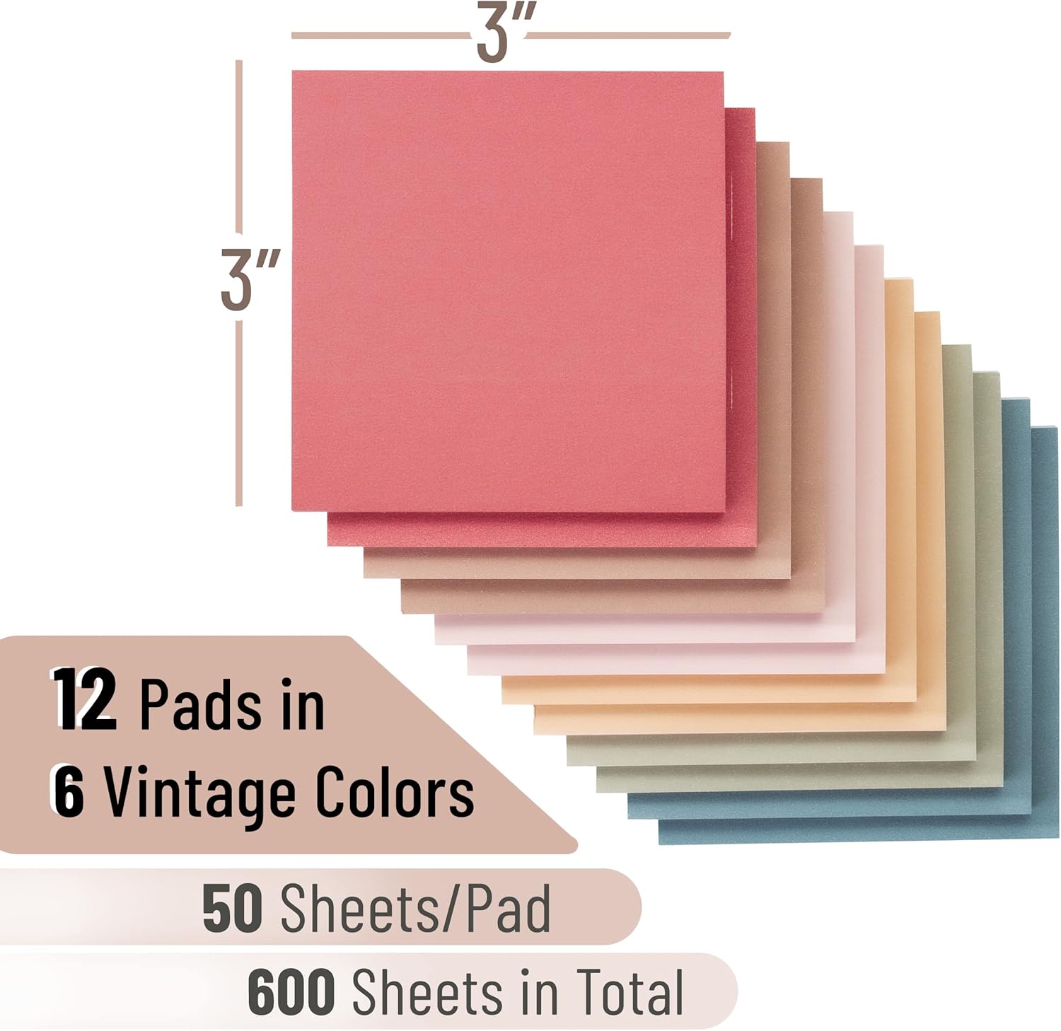 Alternative view of Mr. Pen- Sticky Notes, 3"x3", 12 Pads, Vintage Colors, Self-Stick Pads, Aesthetic, Colorful, Bulk