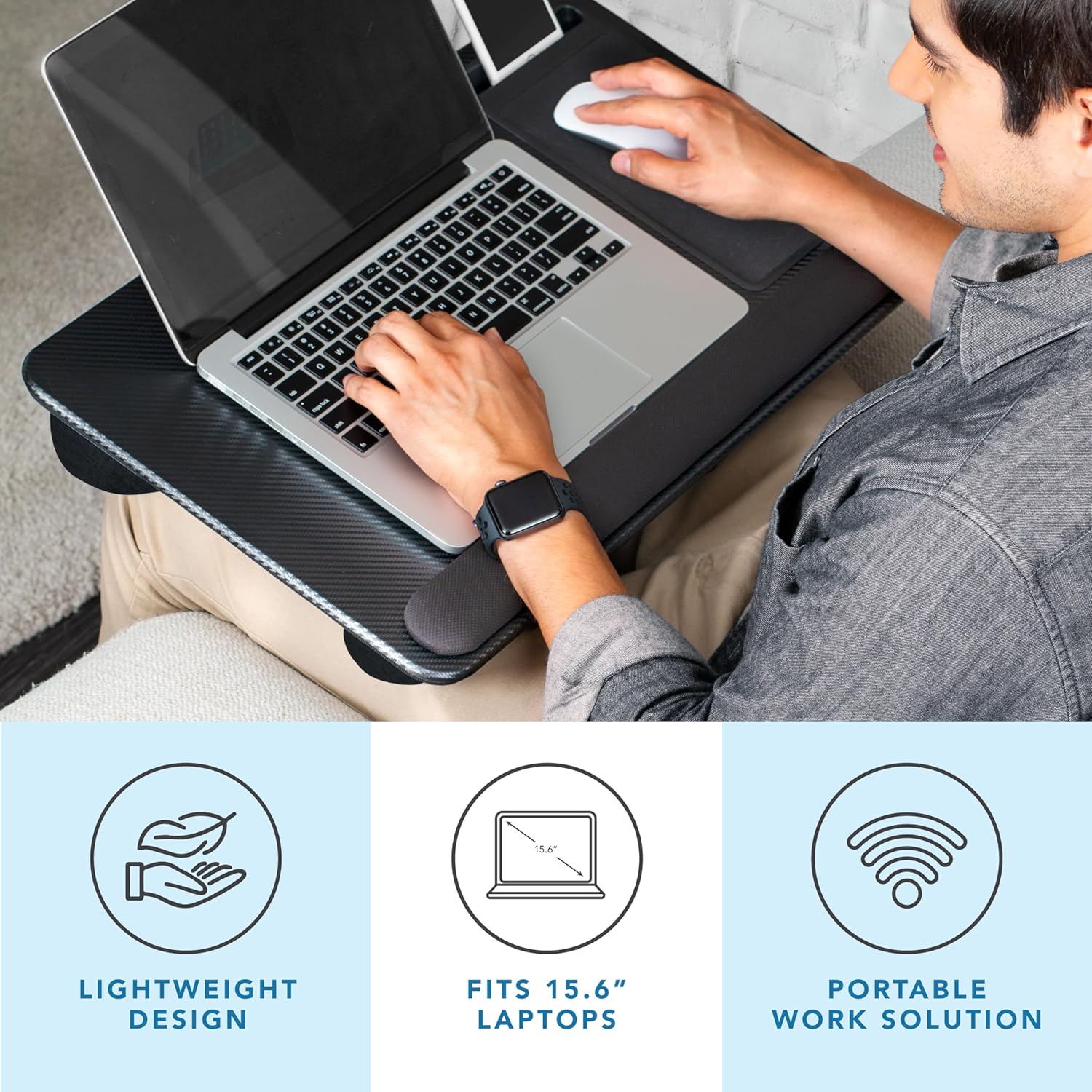 Alternative view of LAPGEAR Home Office Pro Lap Desk with Wrist Rest, Mouse Pad, and Phone Holder - Black Carbon - Fits up to 15.6 Inch Laptops - Style No. 91598
