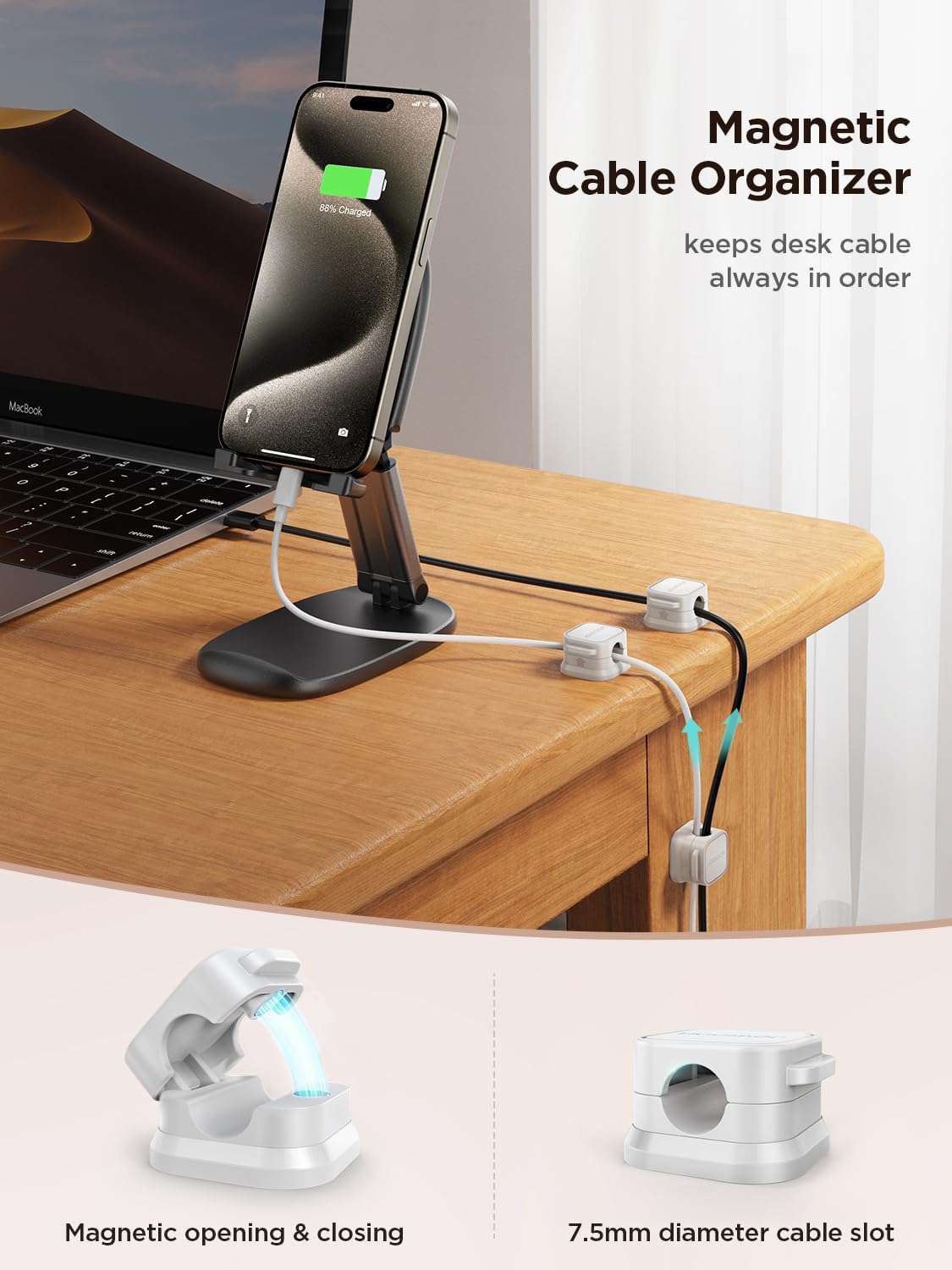Alternative view of 9 Pack Magnetic Cable Clips [Cable Smooth Adjustable] Cord Holder, Under Desk Cable Management, JOYROOM Adhesive Wire Holder Keeper Organizer for Home Office Desk Phone Car Wall Desktop Nightstand