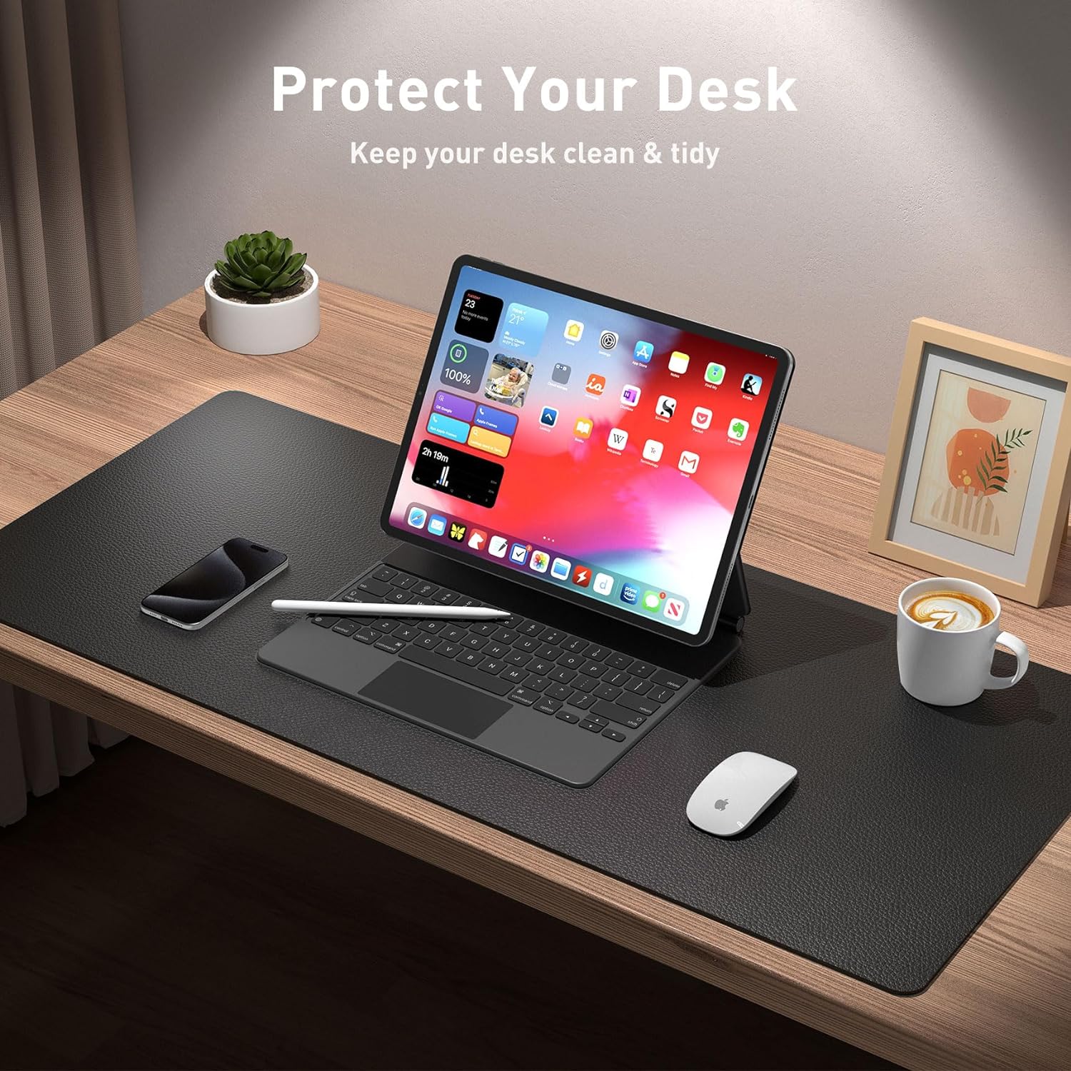 Alternative view of Aothia Leather Office Desk Pad Protector, Non-Slip PU Leather Desk Blotter, Waterproof Laptop Writing Mouse Pad for Office and Home, Black, 31.5" x 15.7"
