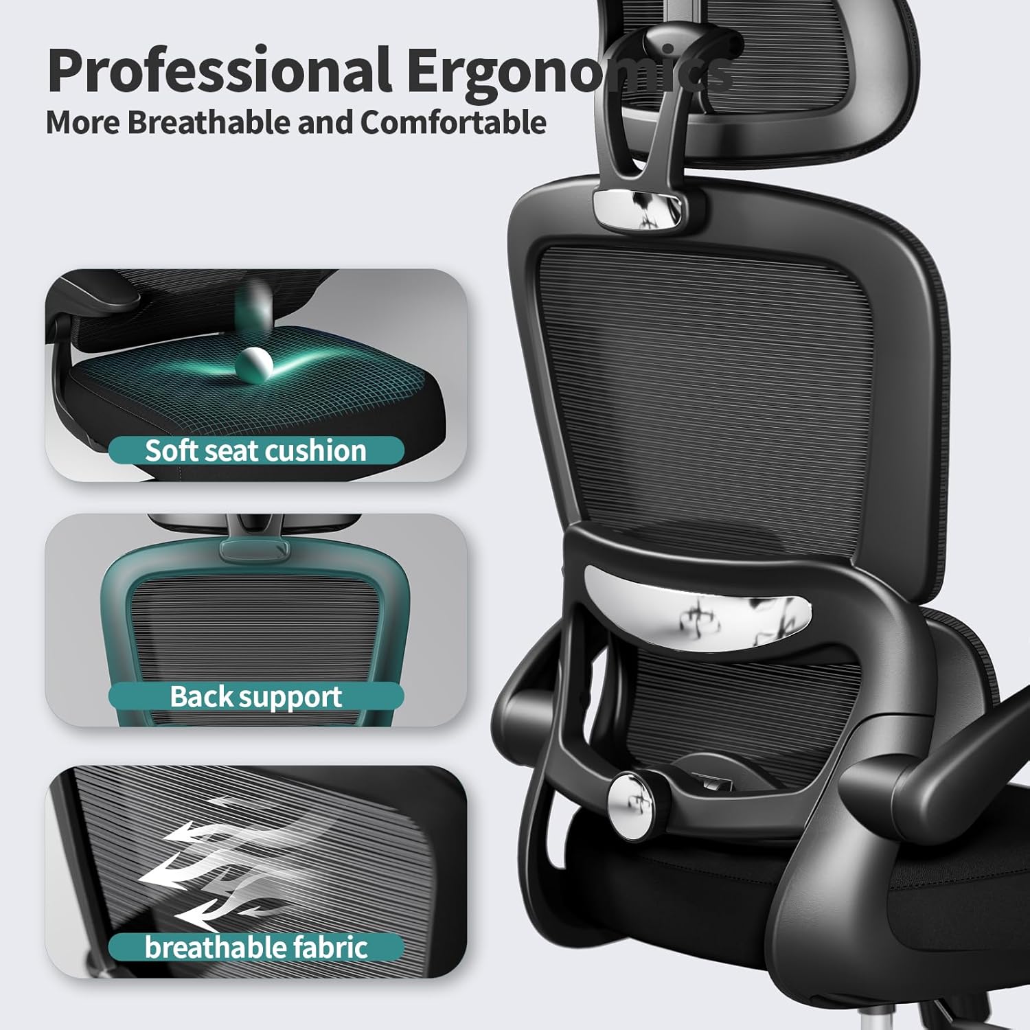 Alternative view of TRALT Office Chair Ergonomic Desk Chair, 330 LBS Home Mesh Office Desk Chairs with Wheels, Comfortable Gaming Chair, High Back Office Chair for Long Hours (Black)