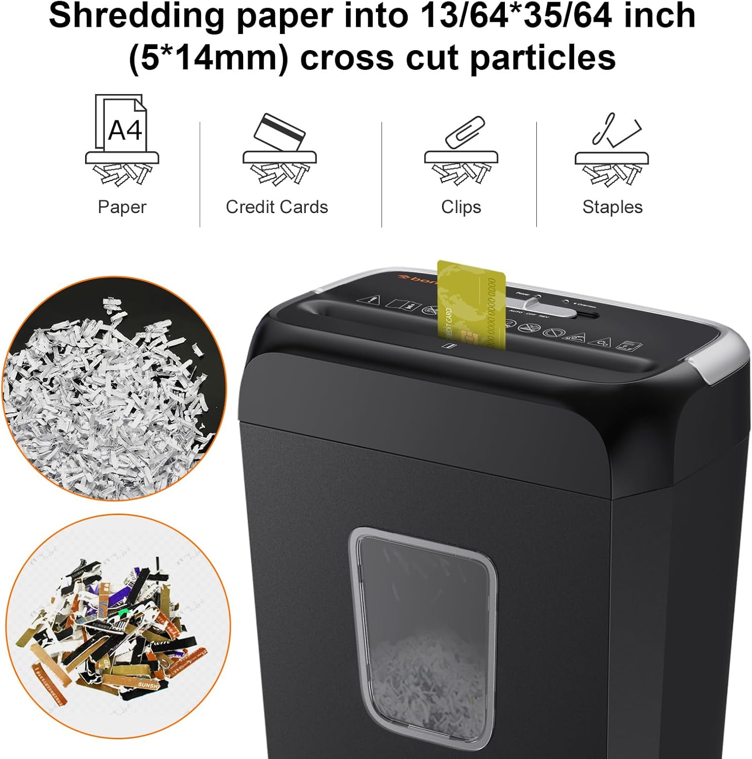 Alternative view of Bonsaii Paper Shredder for Home Use, 3.4 Gal Wastebasket, 6 Sheet Crosscut Paper Credit Cards, Staples, and Clips Shredder for Home Office Use, Portable Handle Design (C237-B New Version)