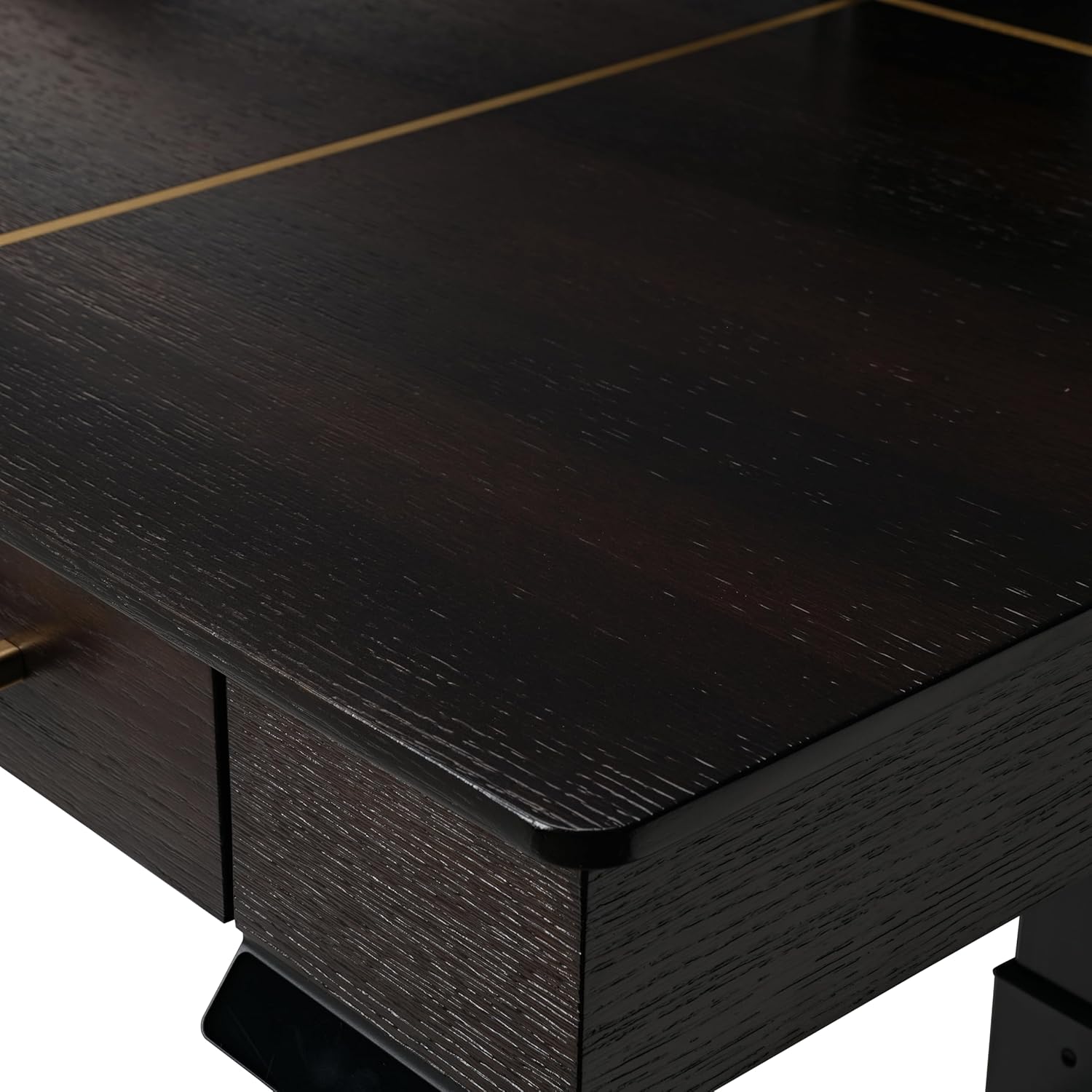 Alternative view of EUREKA ERGONOMIC Standing Desk, 63 inch Executive Desk w Drawers,Modern X-Shaped Leg Luxury Home Office Computer Desk w Monitor Stand,Smoked Oak