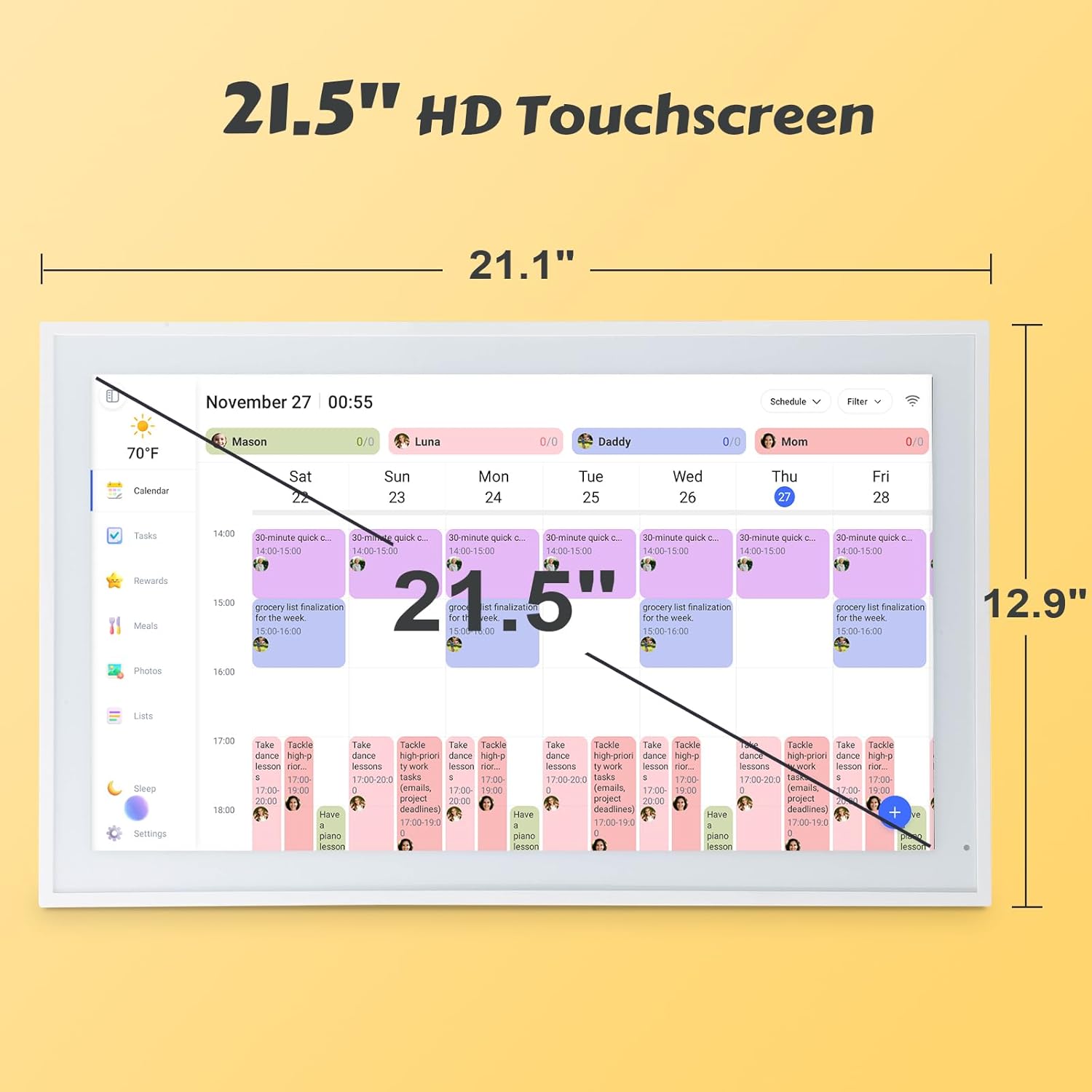 Alternative view of COMIX 21.5-inch Smart Digital Wall Calendar,Electronic Calendar with Touch Screen Display–Family Organizer for 2026 Schedules & Chore Charts,Includes Wall Mount,Ideal for Home & Office