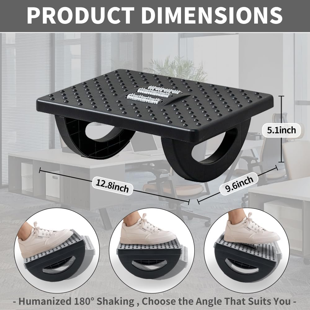 CasaZenith Foot Rest for Under Desk at Work - Ergonomic Foot Stools for Under Office Desk - Rocking Footrest with Roller Massager - Leg Rest for Chair, Computer Gaming - Promote Leg Circulation