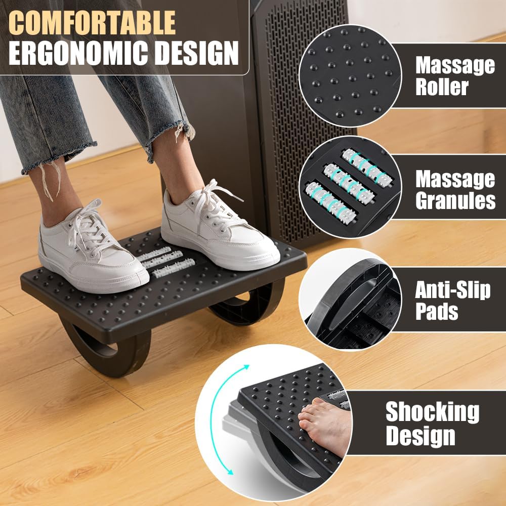 Alternative view of CasaZenith Foot Rest for Under Desk at Work - Ergonomic Foot Stools for Under Office Desk - Rocking Footrest with Roller Massager - Leg Rest for Chair, Computer Gaming - Promote Leg Circulation