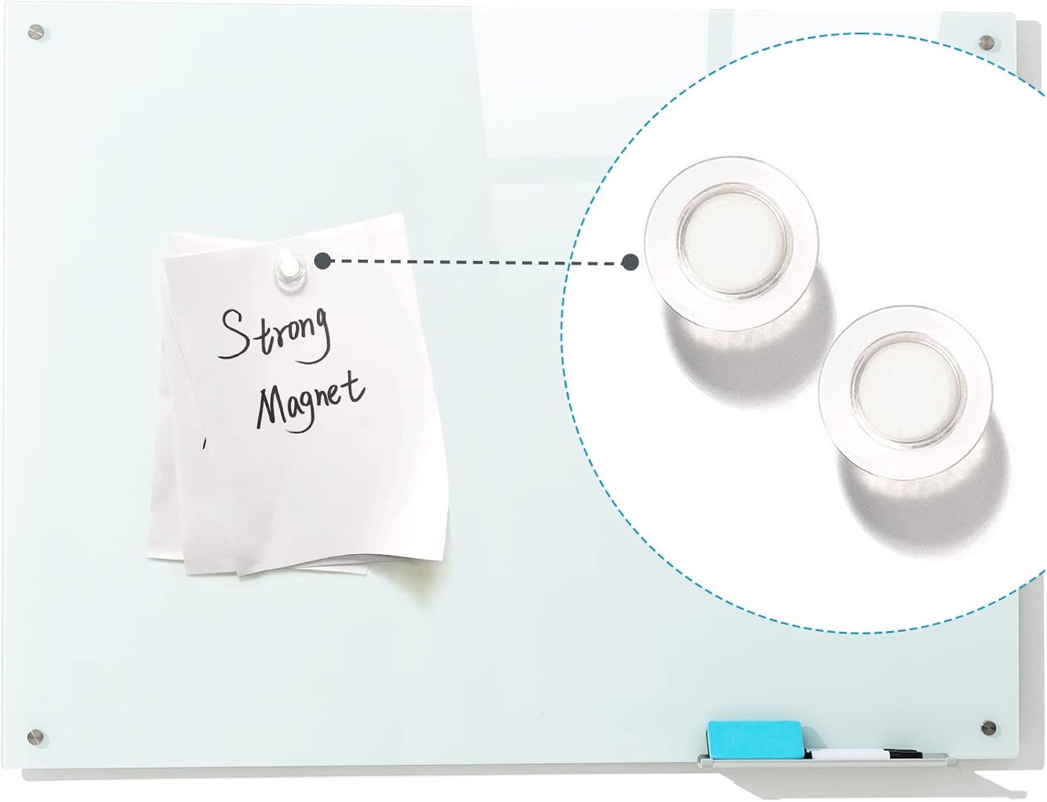 Alternative view of Magnetic Glass Whiteboard, 36"x48"(90x120cm) Frameless Dry Erase Board White Board Surface Wall Mounted for Office, Classroom & Home