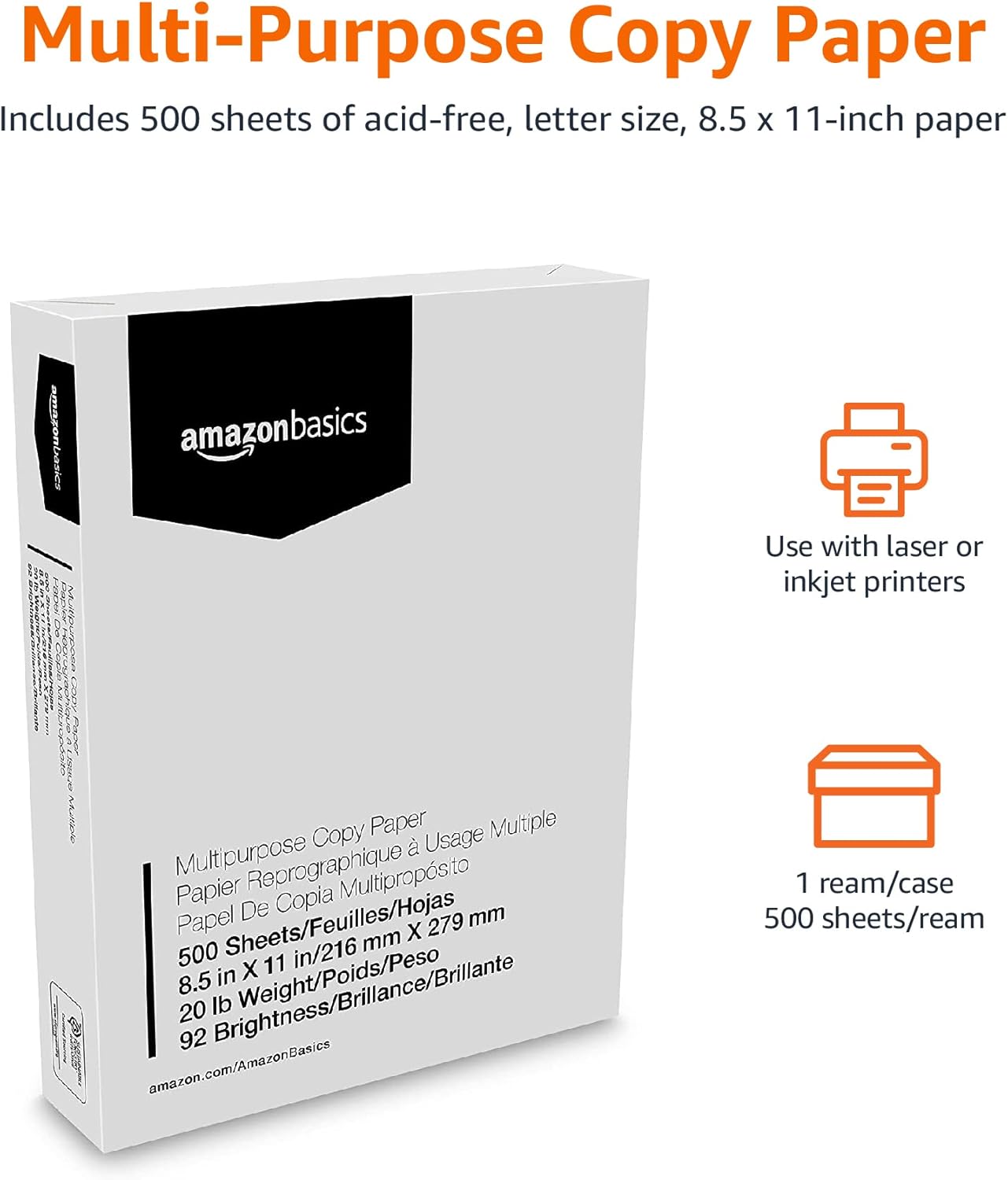 Alternative view of Amazon Basics Multipurpose Copy Printer Paper, 8.5 x 11 Inches, 20 lb, 1 Ream, (500 Sheets), 92 Bright, White