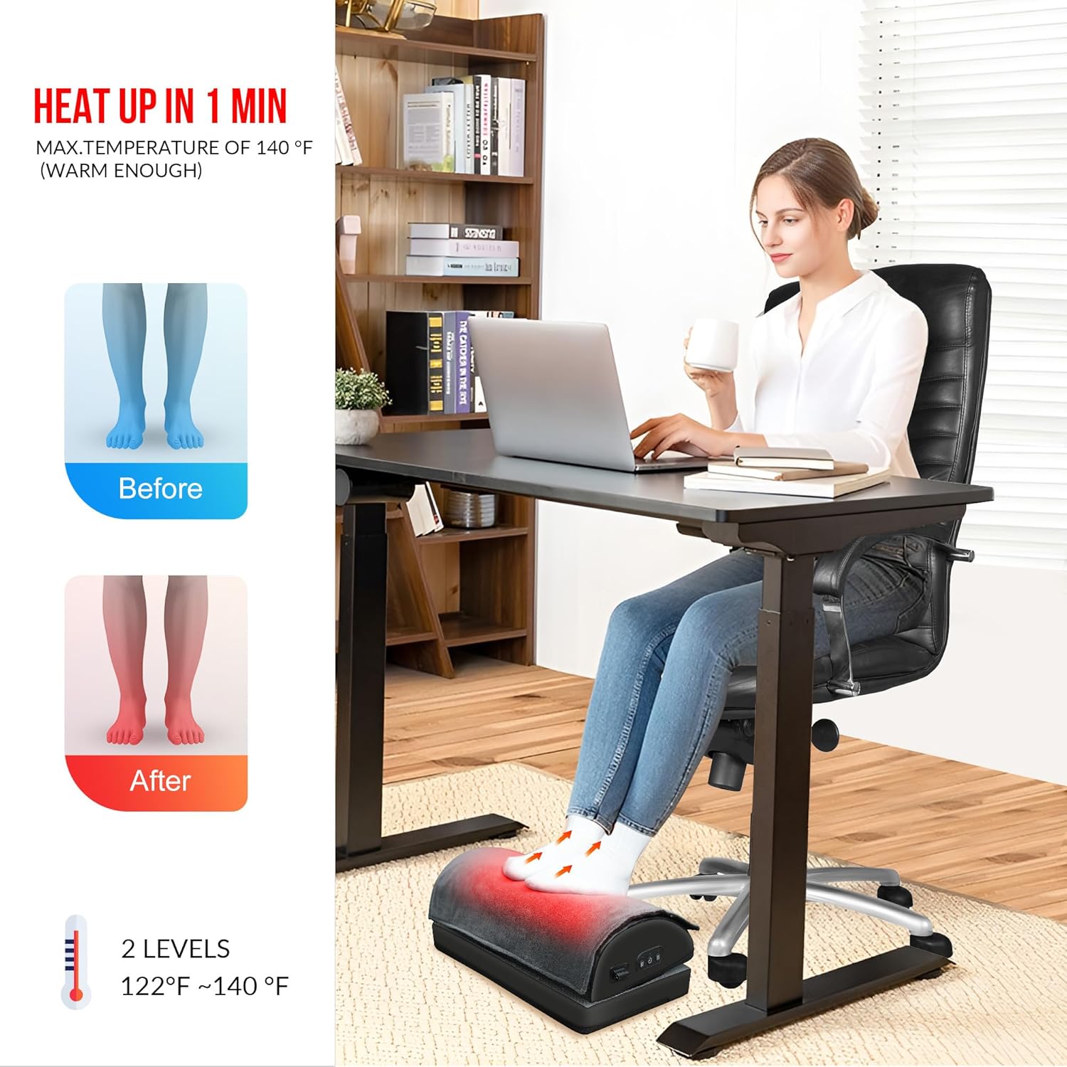 Alternative view of Snailax Foot Rest Under Desk at Work, Heated Under Desk Foot Stool with Double Layer Adjustable Height, Feet Warmer with Vibration Massage, Ergonomic Gaming Home Footstool for Lumbar Back Knee Pain