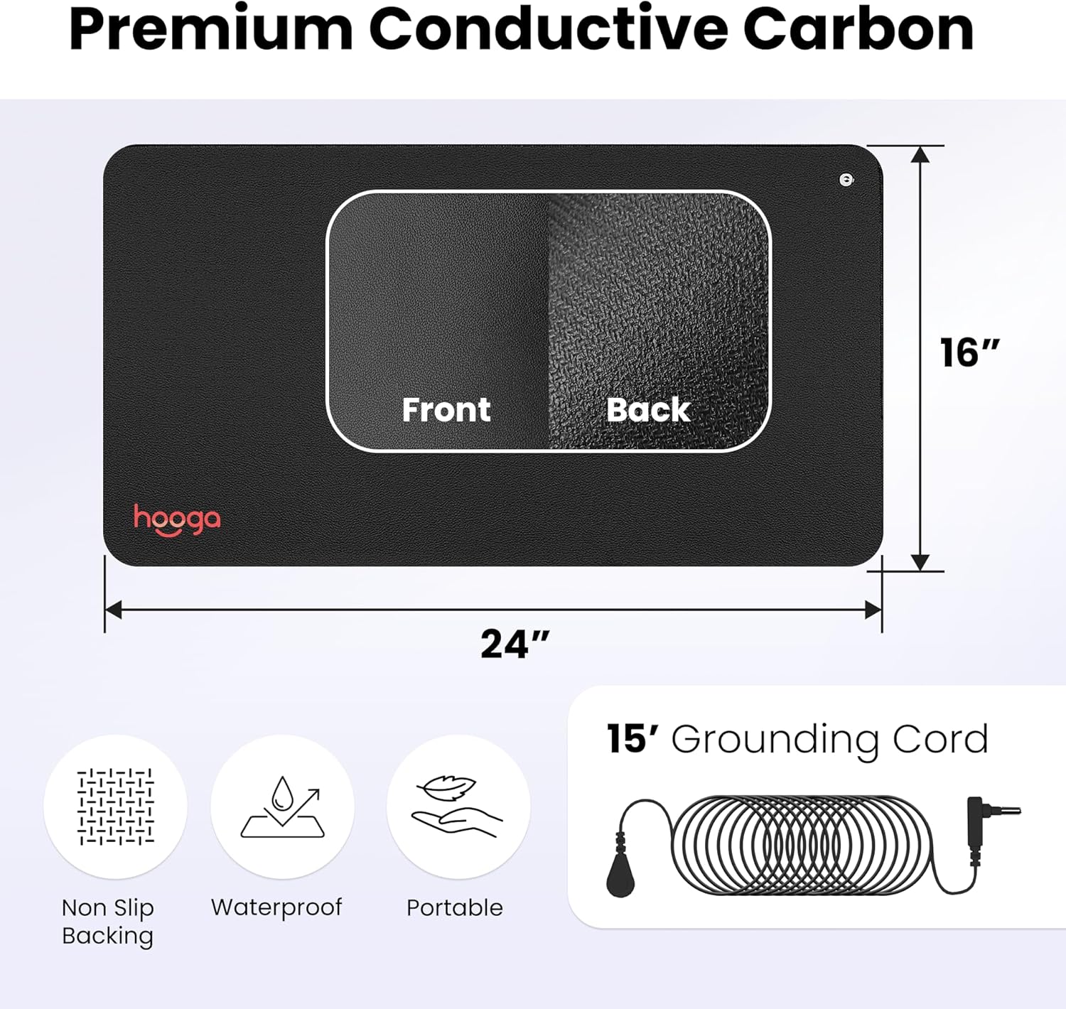 Alternative view of Hooga Grounding Mat for Sleep, Energy, Pain Relief, Inflammation, Balance, Wellness. Earth Connected Indoor Grounding for Home, Office, Work. 15 Foot Cord Included. Conductive Carbon