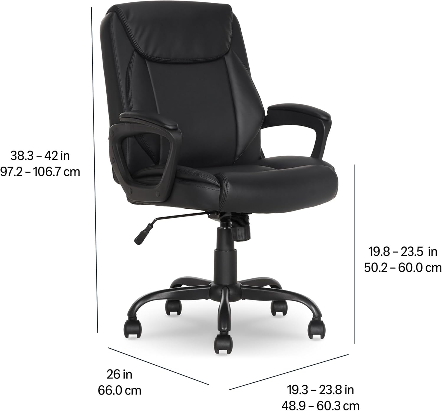 Alternative view of Amazon Basics Classic Puresoft PU Padded Mid-Back Height Adjustable Office Computer Desk Chair with Armrest, 26"D x 23.75"W x 42"H, Black