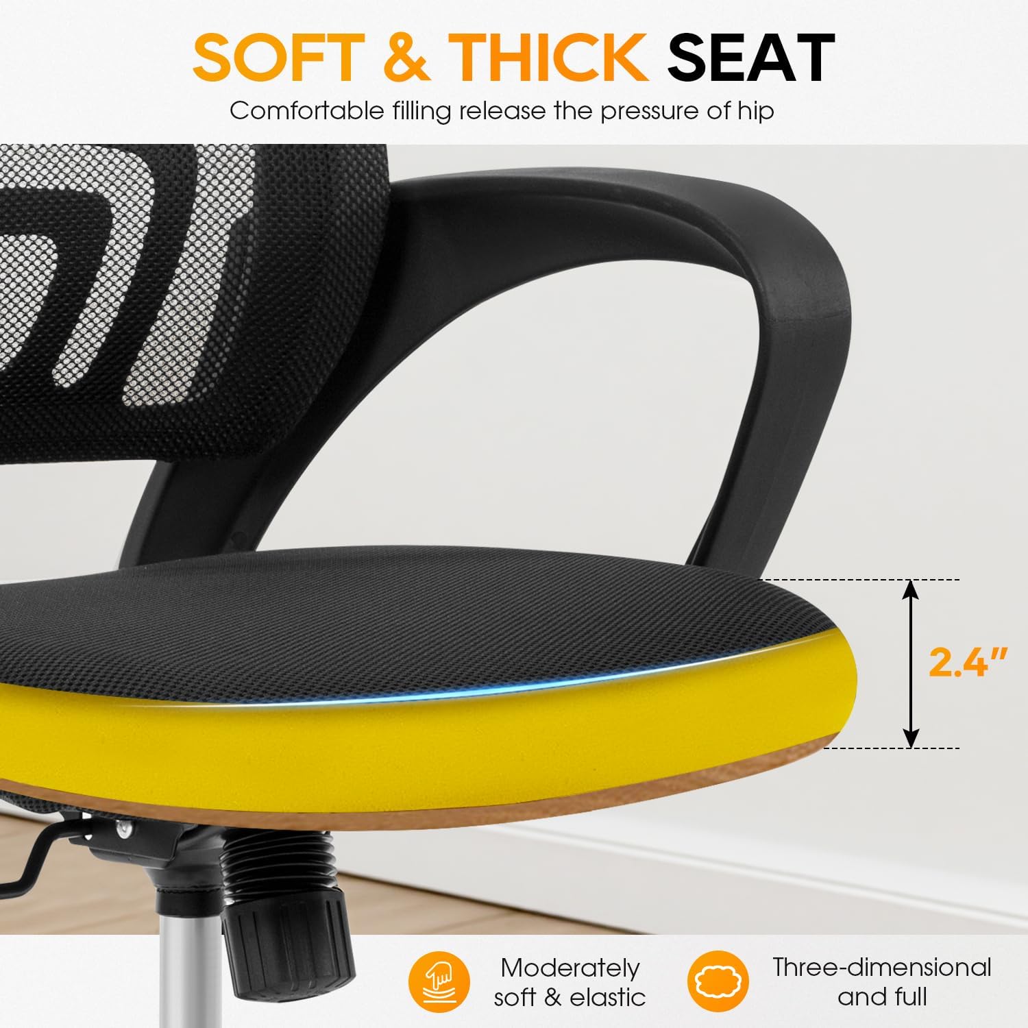 Alternative view of BestOffice | Ergonomic Office Chair | Mid-Back Swivel Desk Chair | Breathable Backrest & Lumbar Support | Adjustable Height | Sponge Seat | Rolling Wheels | Dark Black | for Adults & Women