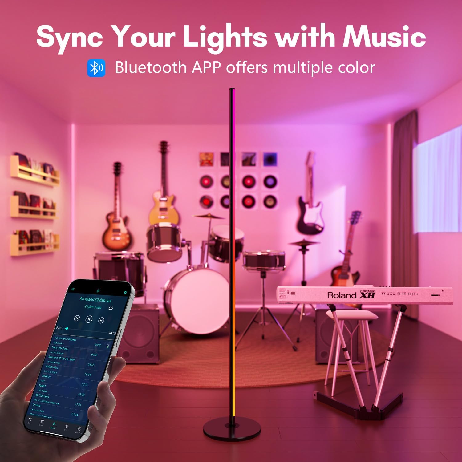 luckystyle Smart RGB+IC Corner Floor Lamp,Bright LED Tall Modern Floor Lamp with APP and Remote,Ambient Lighting Color Changing Standing Lamps with Music Mode and Timing for Living Room,Bedroom,Party