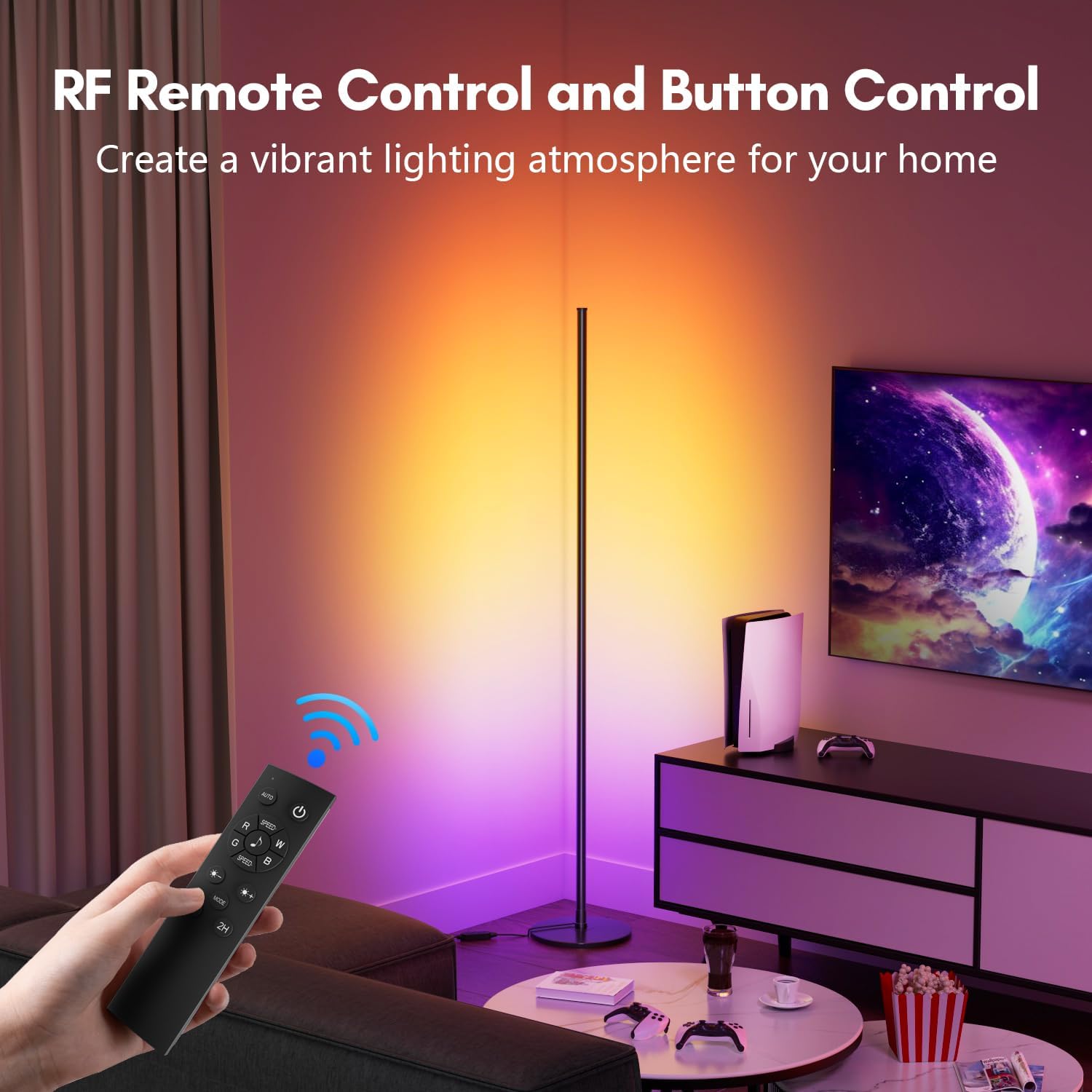 Alternative view of luckystyle Smart RGB+IC Corner Floor Lamp,Bright LED Tall Modern Floor Lamp with APP and Remote,Ambient Lighting Color Changing Standing Lamps with Music Mode and Timing for Living Room,Bedroom,Party