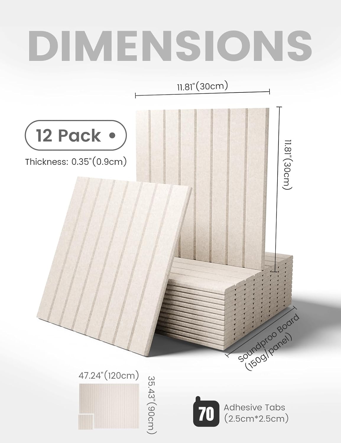 Fluxynara Large Felt Bulletin Board 48" x 36" Cork Board Alternative-12 Pack with 70 Safe Removable Adhesive Tabs, Cork Boards for Walls Cork Board for Home Office Classroom Pin Board (Oatmeal)