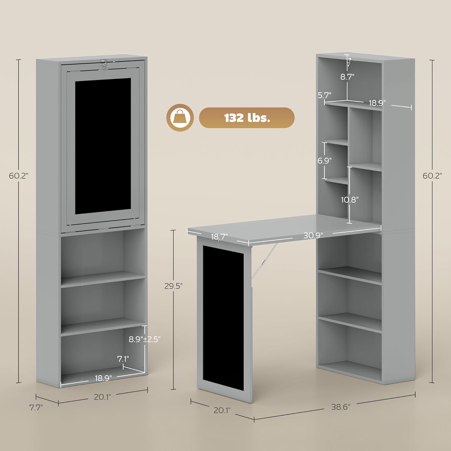 Alternative view of HOMCOM Fold-Out Convertible Writing Table, Computer Desk with Blackboard and Side Shelf Multi-Function Home Office Workstation, Charcoal Gray