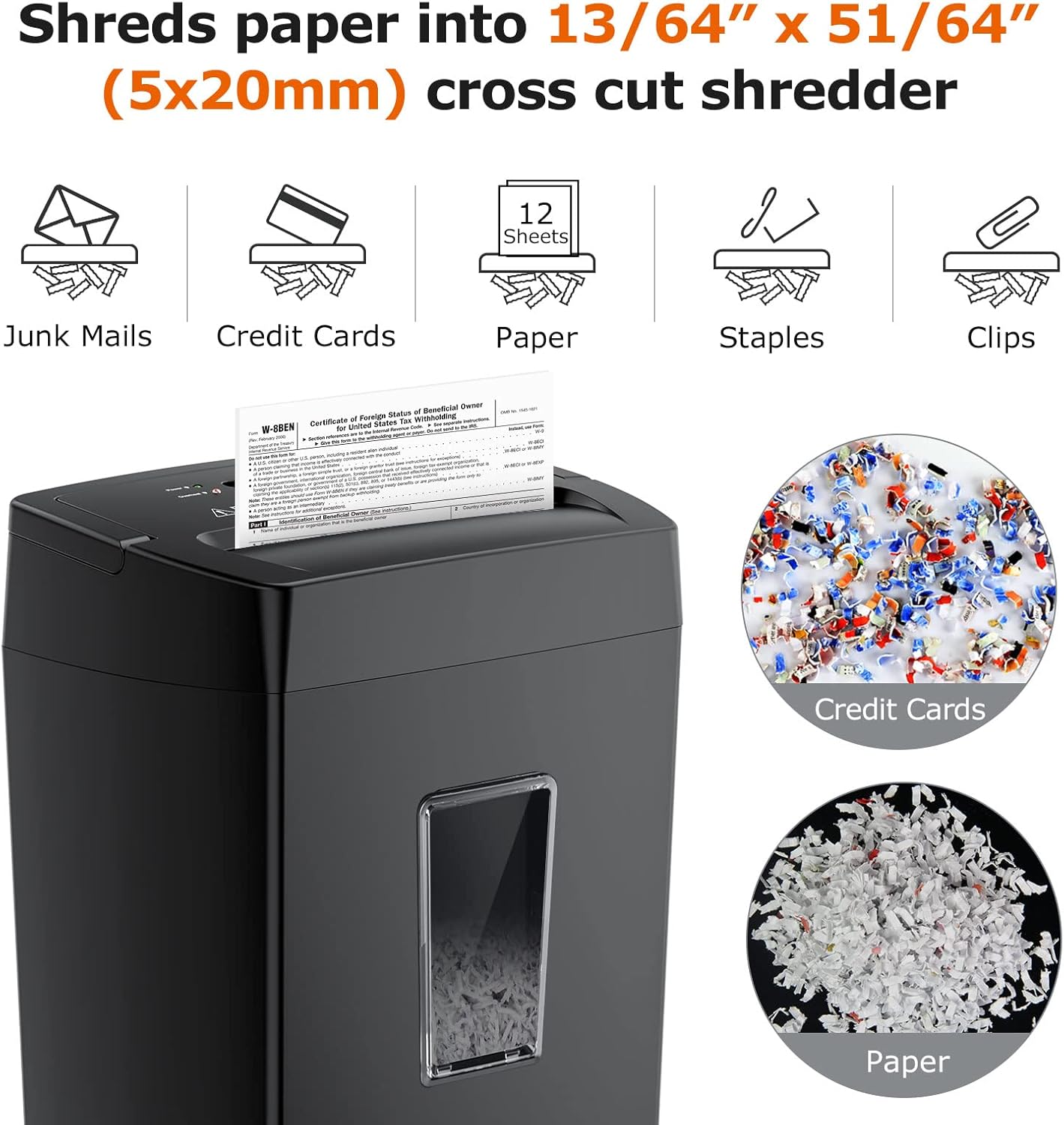 Alternative view of Bonsaii 12-Sheet Cross Cut Paper Shredder, 5.5 Gal Home Office Heavy Duty Shredder for Paper, Credit Card, Mail, Staples, with Transparent Window, High Security Level P-4 (C275-A)