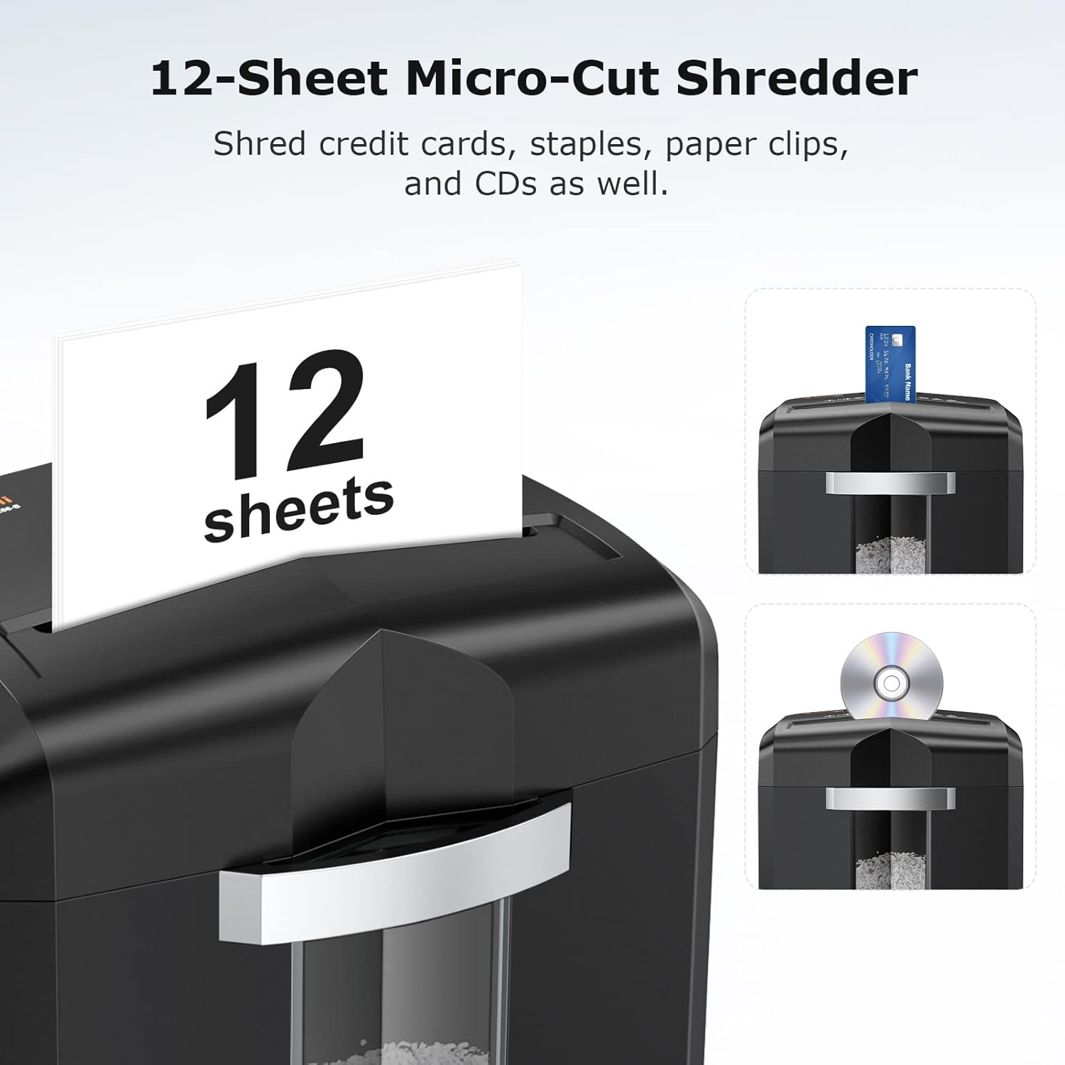 Alternative view of Bonsaii 12-Sheet Micro Cut Shredders for Home Office, 60 Minute P-4 Security Level Paper Shredder for CD, Credit Card, Mails, Staple, Clip, with Jam-Proof System & 4.2 Gal Pullout Bin C266-B