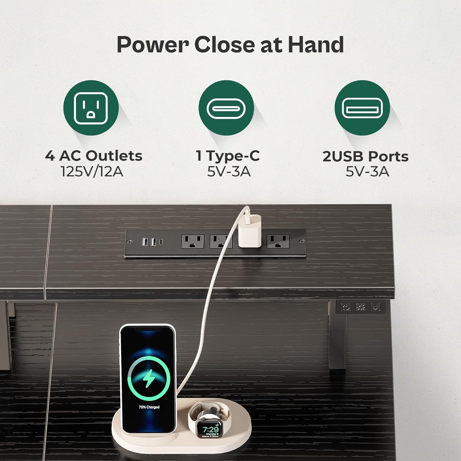 Alternative view of Huuger 47 Inch Computer Desk with Power Outlets and LED Lights, Gaming Desk with 4 Drawers, Office Desk with Monitor Stand, Study Work Home Office, Small Spaces, Black