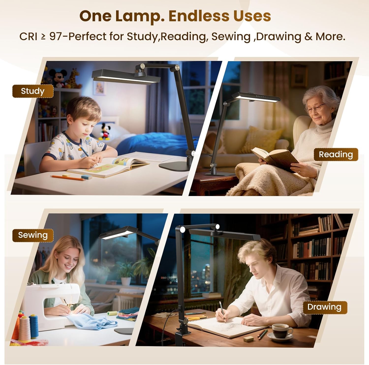 Alternative view of LIONVISON Desk Lamps for Home Office: 2 in 1 Eye-Caring Modern LED Desk Lamp for Worker - 5 Color Temperature 10 Brightness Computer Light - Memory & Timer Func Desk Light for Student, Seniors