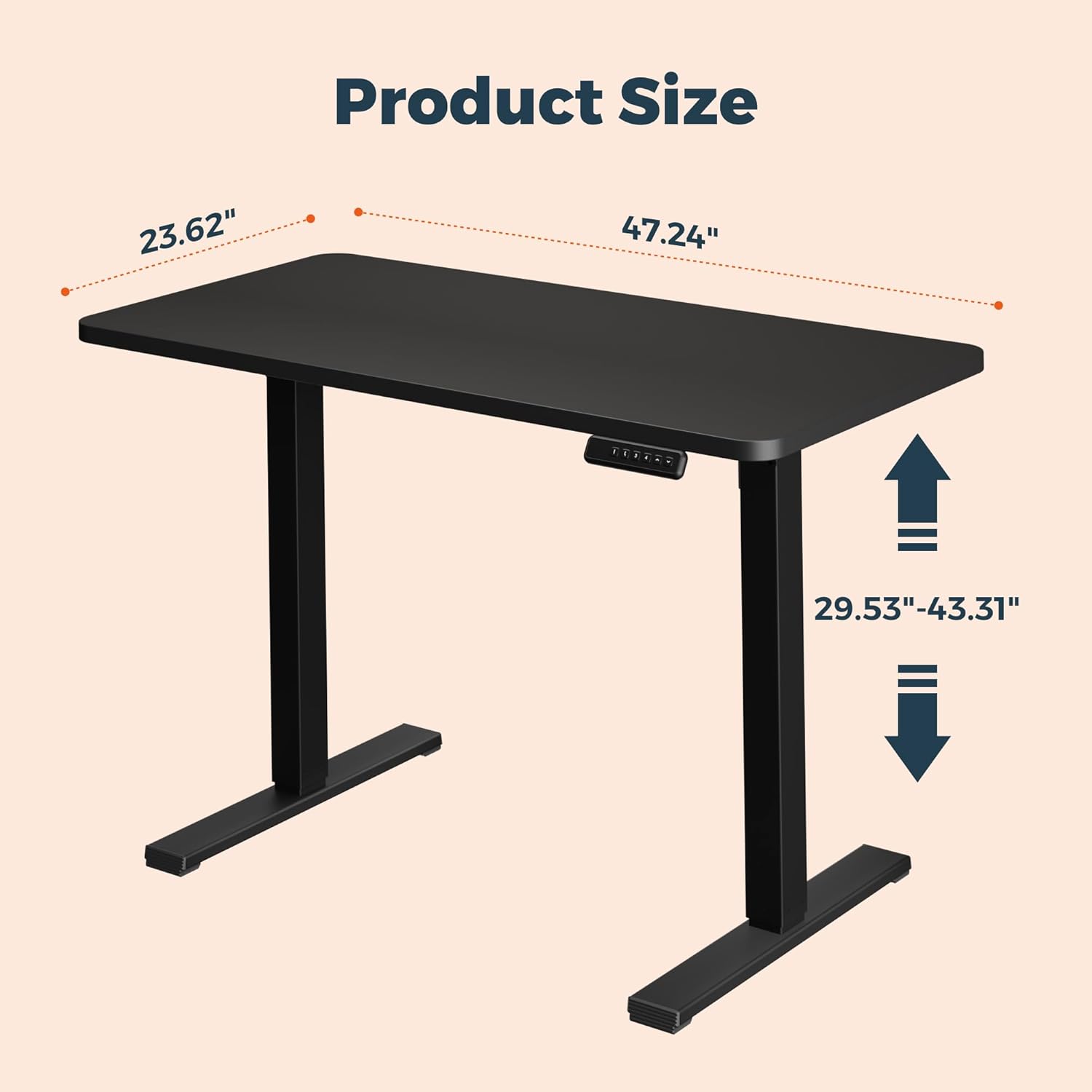 Alternative view of FitStand One-Piece Standing Desk 47 x 24 Inches, Small Adjustable Height Desk， Electric Sit Stand Desks Home Office Computer Workstation, Black