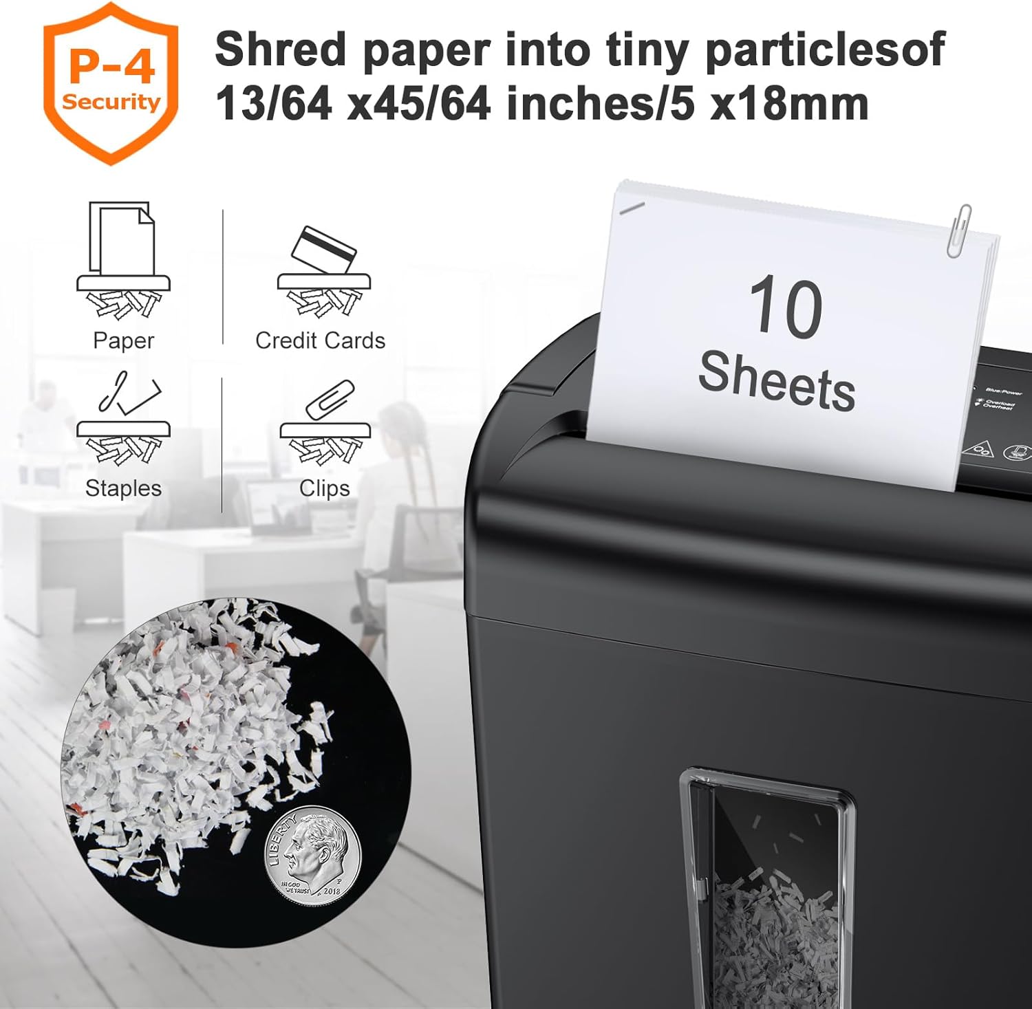 Alternative view of Bonsaii 10-Sheet Cross Cut Paper Shredder, 5.5 Gal Home Office Heavy Duty Shredder for Credit Card, Staple, Clip with Transparent Window(C209-D)