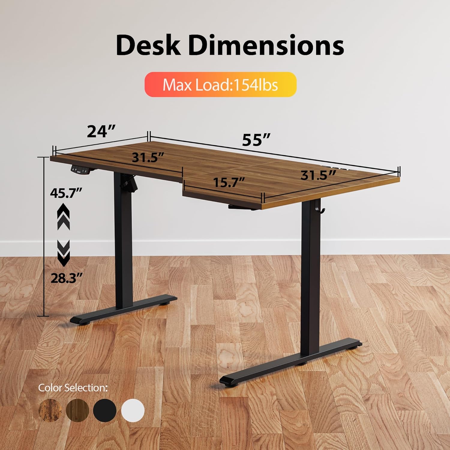 Alternative view of Agilestic Electric Standing Desk, L-Shaped 55 Inches Height Adjustable Desk, Sit and Stand up Desk for Work Office Home, Ergonomic Rising Computer Table for Home Office with Splice Board, Dark Walnut