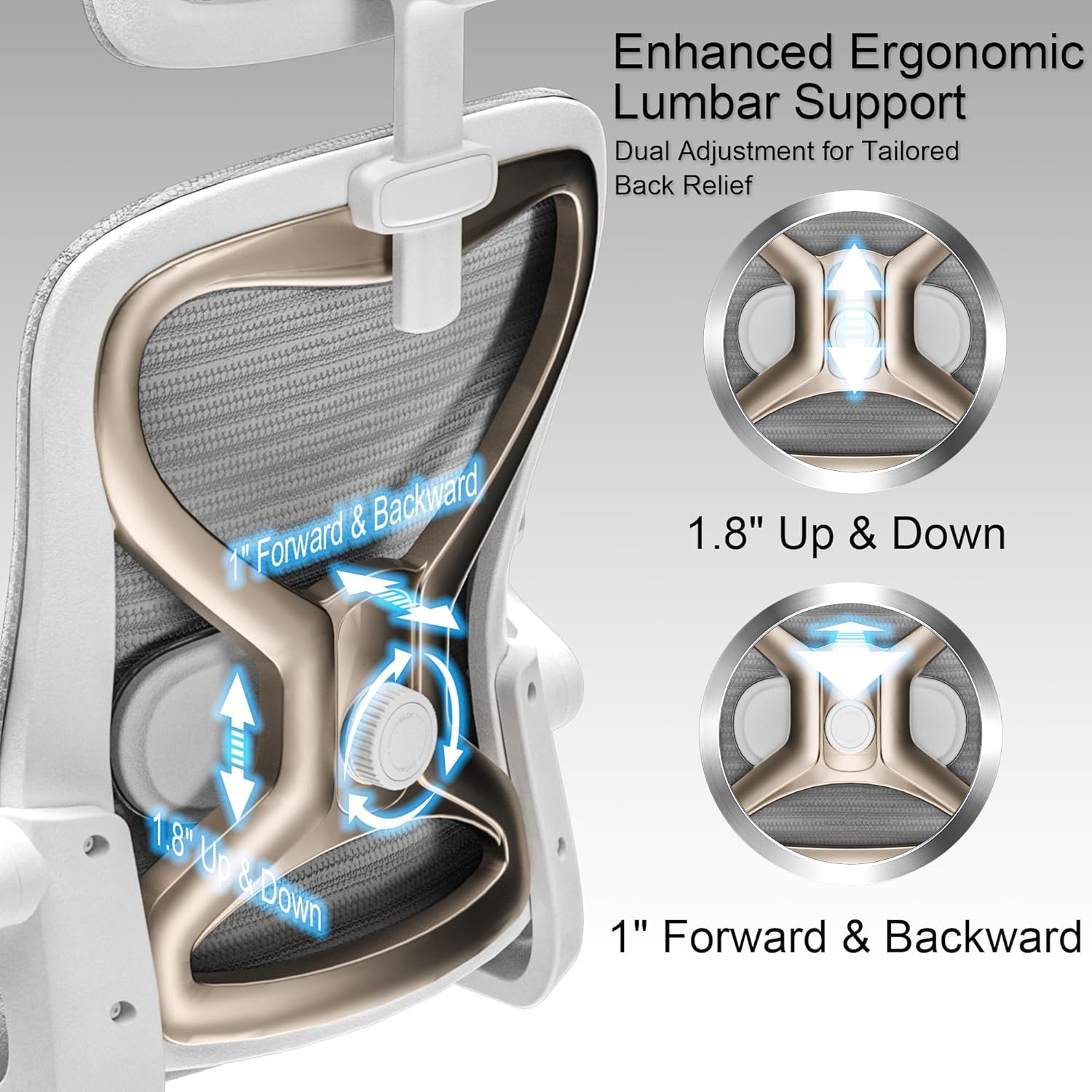 Alternative view of Home Office Desk Chairs, Ergonomic Office Chair with Lumbar Support & 3D Headrest, Computer Desk Chair with Flip-up Armrests, Perfect for Office or Study, Gray/Gold