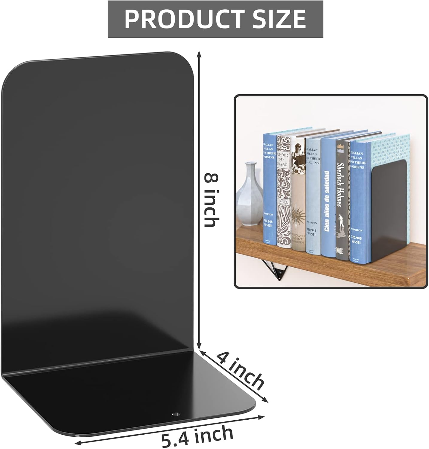 Alternative view of VFINE Bookends 1 Pair, Black Metal Book Ends, Heavy Bookends for Shelves, Book Stopper for Heavy Books, Book Organizer for Home Office School Supplies