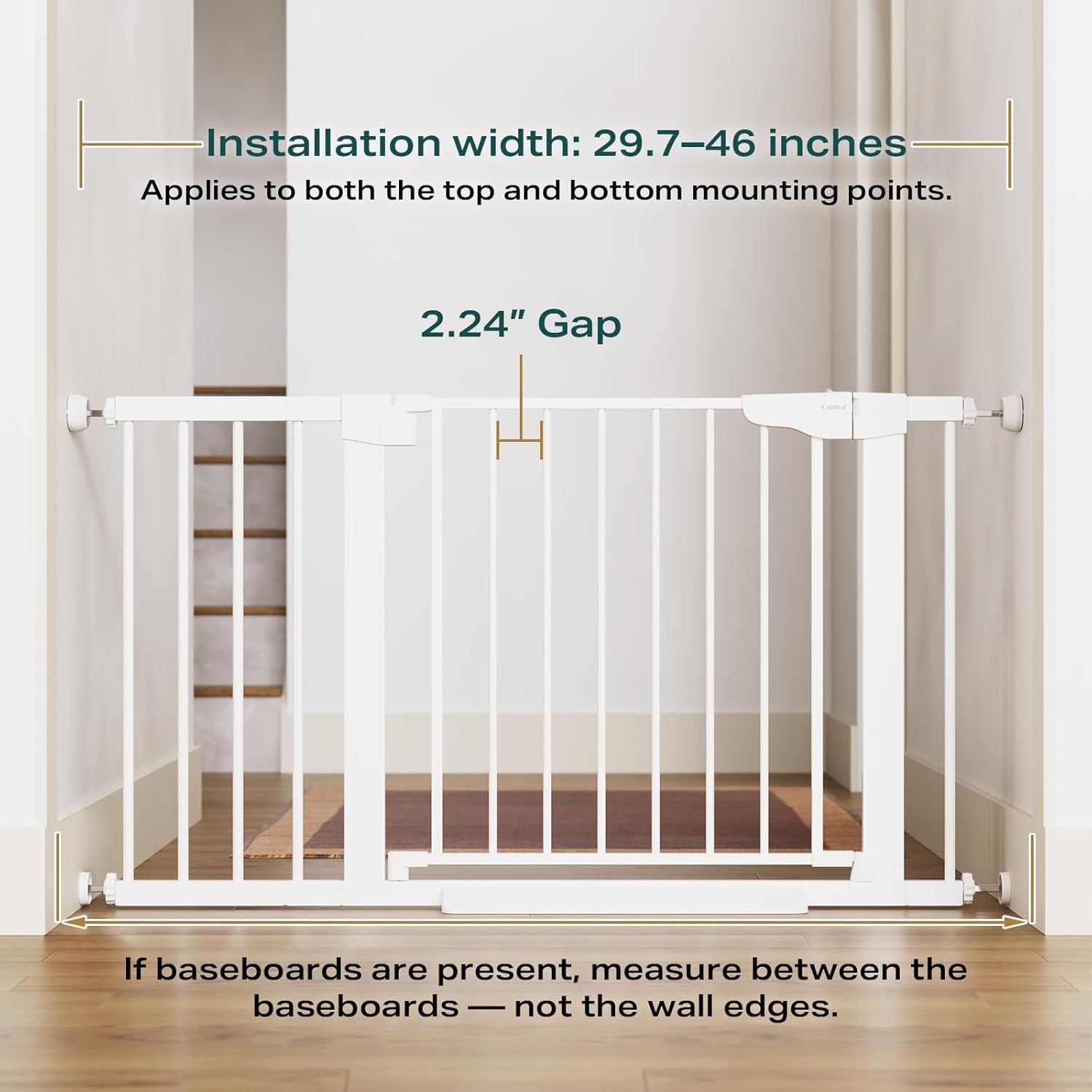 Alternative view of Cumbor 29.7-46" Baby Gate for Stairs, Toddler Safety Essentials for The House, Auto Close Dog Gate for Doorways, Mom's Choice Awards Winner-Easy Install Pressure Mounted Pet Gates for Dogs, White
