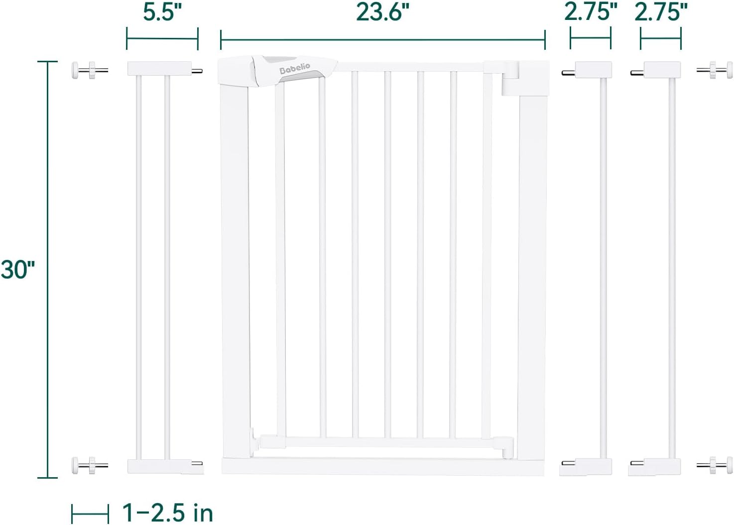 BABELIO Safety Gate Door Fits for Stairs, Narrow and Wide Doorways with Auto Close, Easy Install, No Drilling, Pressure Mounted for Baby, Child, Pets, Dog/Puppy, 26''-40'', White