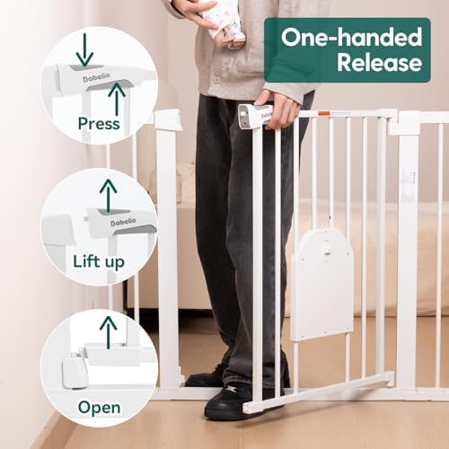 Alternative view of Babelio Auto Close Baby Gate with Cat Door,29-43" Metal Gate for Doorway,Stairs, House,Easy Walk Thru with Pet Door,Includes 4 Wall Cups and 3 Extension Pieces,White