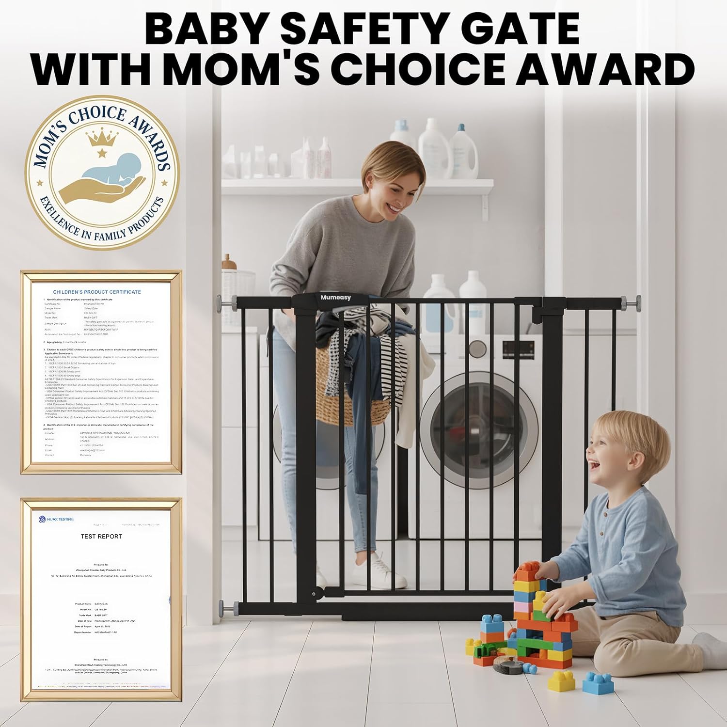 Alternative view of Baby Gate with Door, 26-40" Auto Close Dog Gate Indoor for Stairs Doorways, Easy Install Pressure Mounted Pet Gate, Easy Walk Through Child Safety Gate for The House, Black