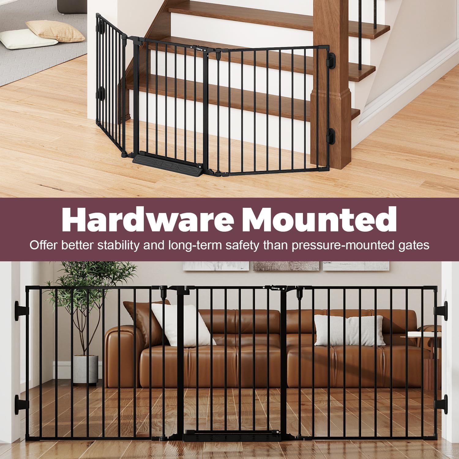Alternative view of Cideny 78" Extra Wide Baby Gate, Dog Gates Indoor for Doorways Stairs, Essential Safety Gate for Child, Hardware Mounted Adjustable Pet Gate with Anti-Trip Pedal, 28'' Tall 3 Metal Panels Black