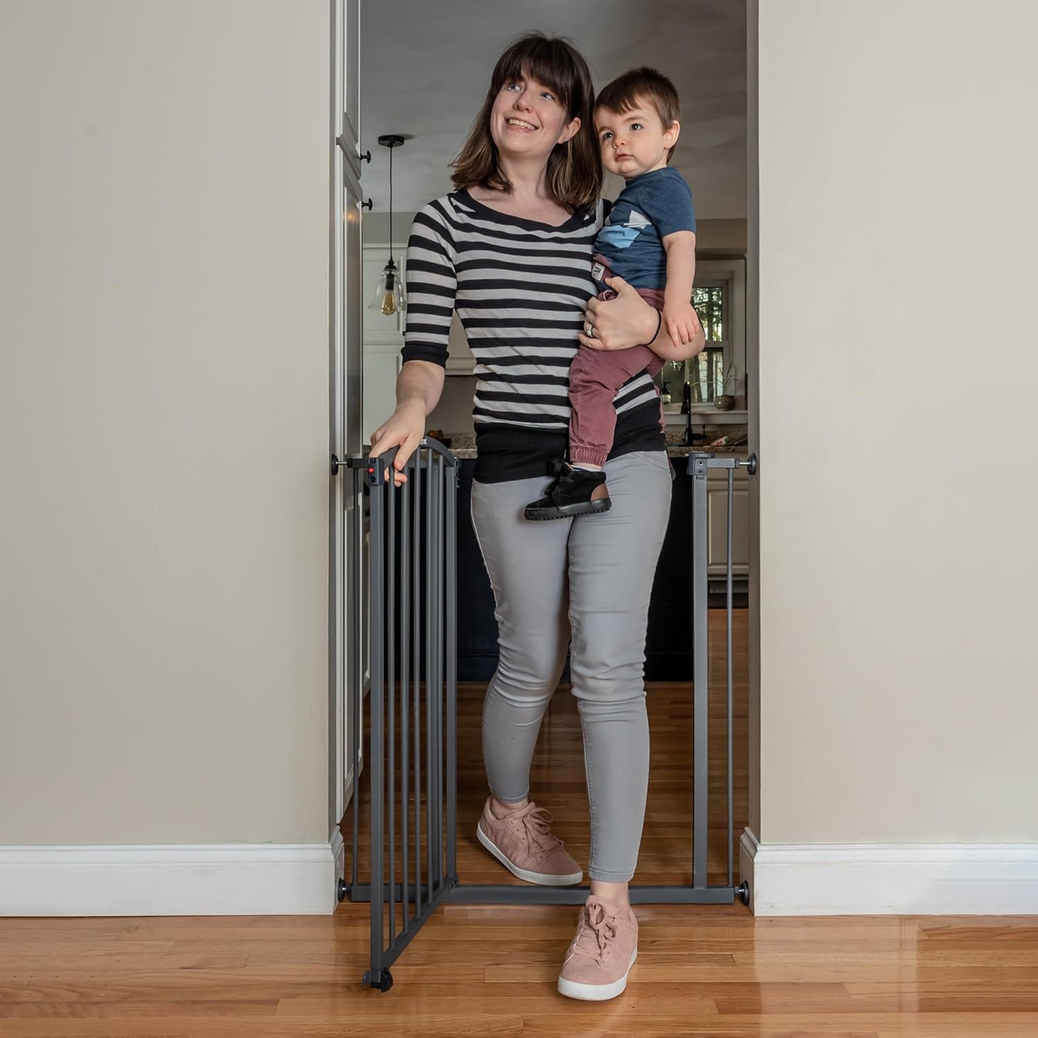 Summer Infant Extra Tall Decor Safety Pet and Baby Gate, 28u201D - 38.25u201D Wide, 36" Tall, Install In-between Rooms, Doorways and Stairways, 20u201D Wide Door Opening - Gray