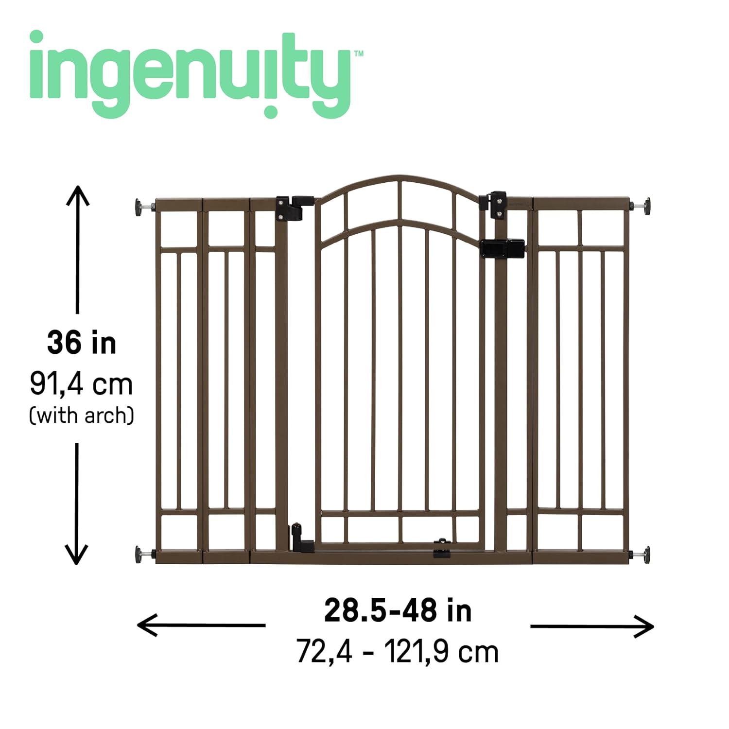 Alternative view of Ingenuity Decorative Extra Tall Baby Gate & Dog Gate, 28.5"-48" Wide, 36" Tall, Hardware or Pressure Mounted, Install on Top or Bottom of Stairs, Banister, or Doorway - Bronze