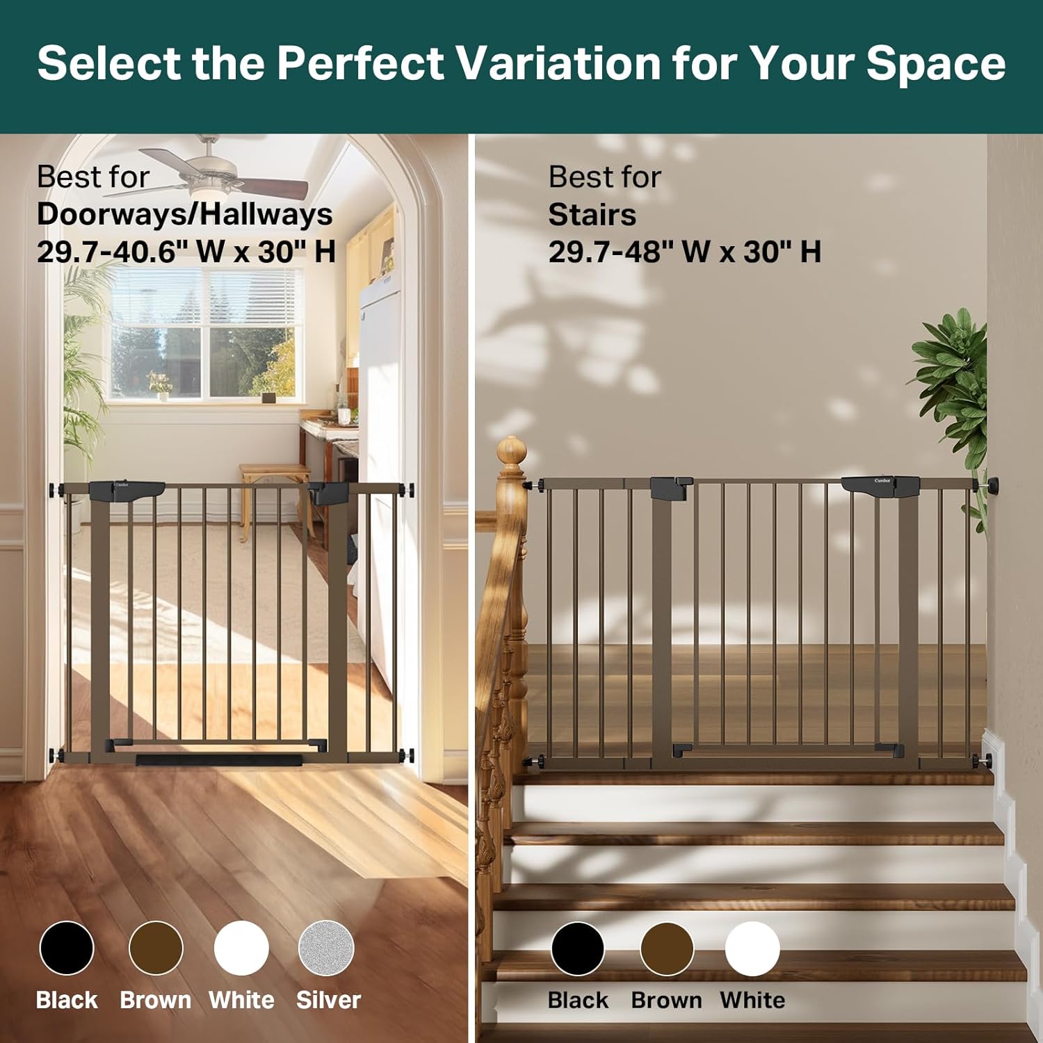Alternative view of Cumbor 29.7-40.6" Baby Gate for Stairs, Mom's Choice Awards Winner-Dog Gate for Doorways, Pressure Mounted Auto-Close Pet Gates for Dogs Indoor, Safety Child Gate with Easy Walk Thru Door, Brown