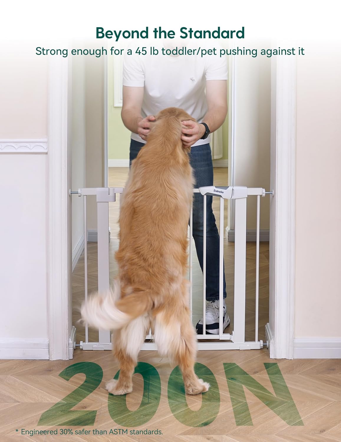 Alternative view of Babelio 29-55 Inch Extra Wide Baby/Dog Gate, PressGuard P7, Metal Auto Close, Pressure Mounted Pet Door for Doorways, NO Need Tools and Drilling, with Wall Cups, White