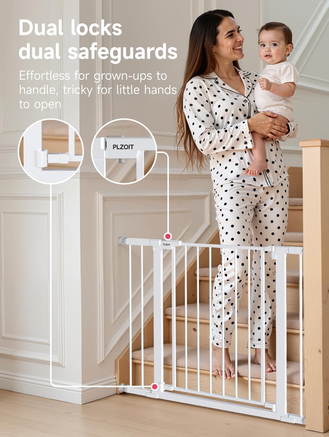Alternative view of 29.5-40.5" Baby Gate for Stairs, Dog Gate for Doorways, Walk Thru Auto Close Metal Baby Safety Gate for The House, Stairs and Doorways, Child Gate Pressure Mounted, Pet Gate for Dog Indoor - White