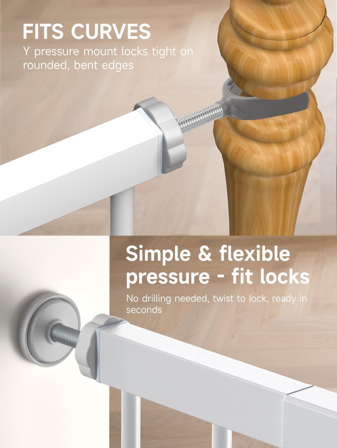 29.5-40.5" Baby Gate for Stairs, Dog Gate for Doorways, Walk Thru Auto Close Metal Baby Safety Gate for The House, Stairs and Doorways, Child Gate Pressure Mounted, Pet Gate for Dog Indoor - White - Image 3