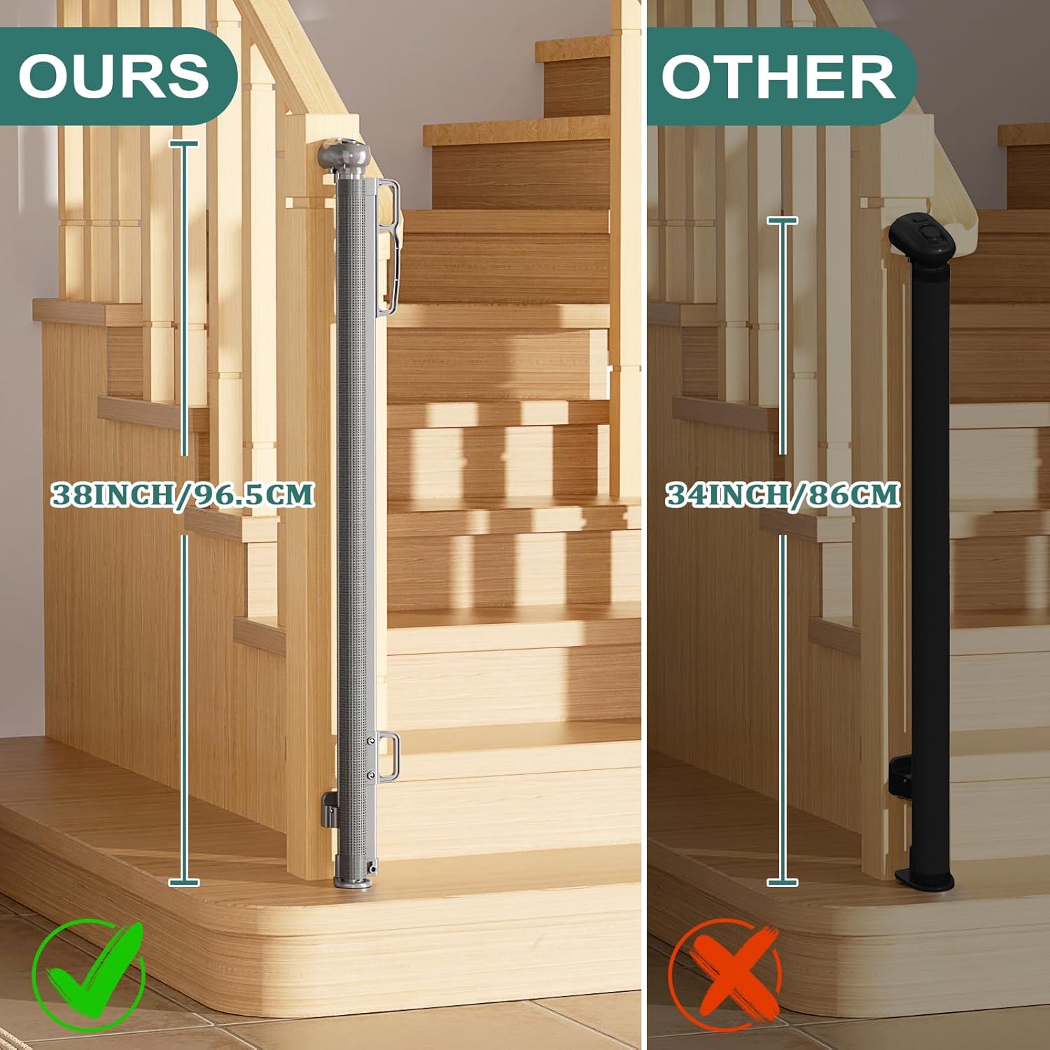 Alternative view of Babepai Retractable Baby Gates Extra Wide | 55" Wide x 38" Tall Dog Gates for Stairs | Indoor/Outdoor Use | Child Gates for Doorways, Deck, Porch, Hallways, Patio - Gray