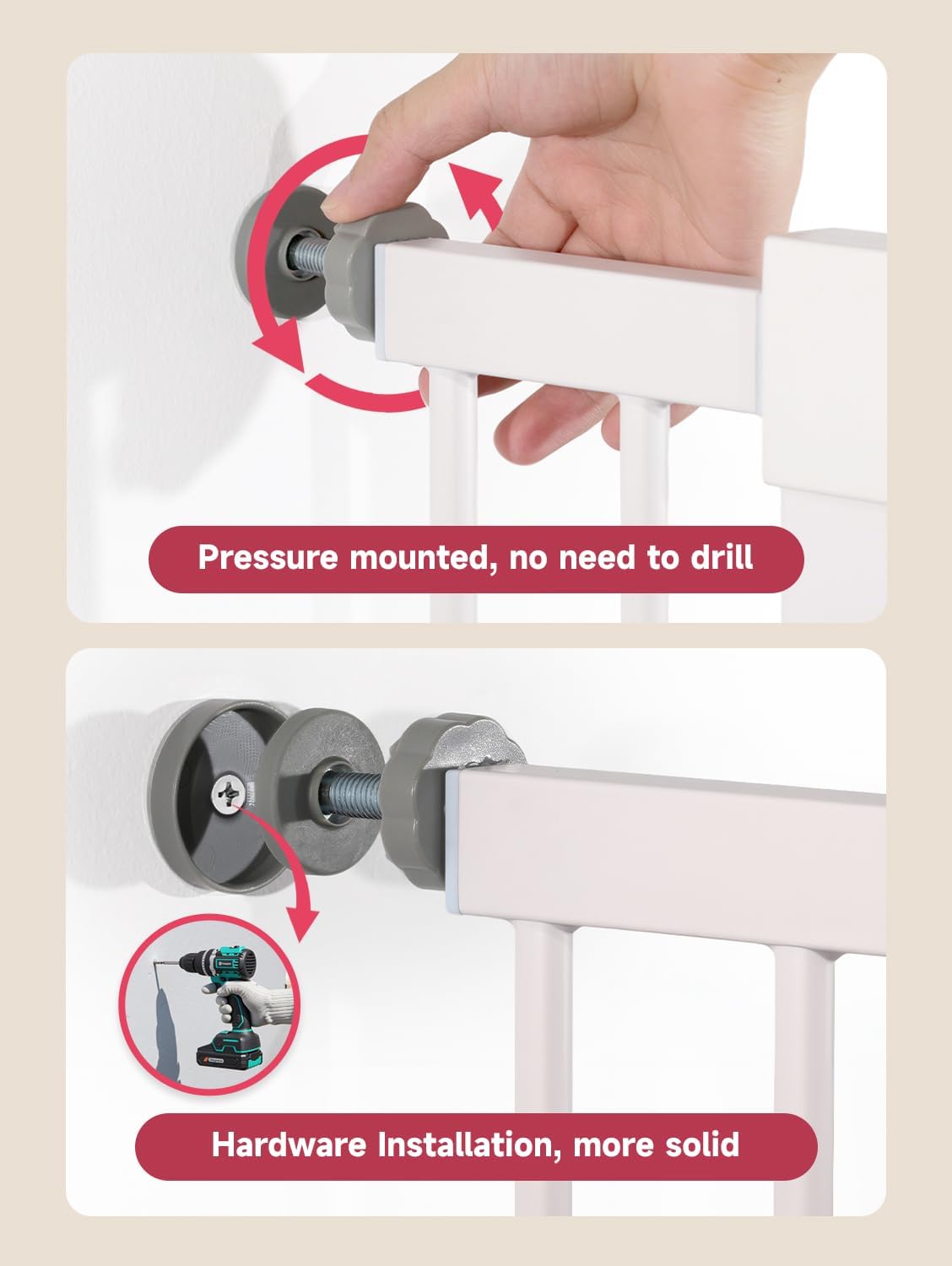 29.5-40.5" Baby Gate for Stairs, Dog Gate for Doorways, Walk Thru Auto Close Metal Baby Safety Gate for The House, Stairs and Doorways, Child Gate Pressure Mounted, Pet Gate for Dog Indoor - White - Image 5