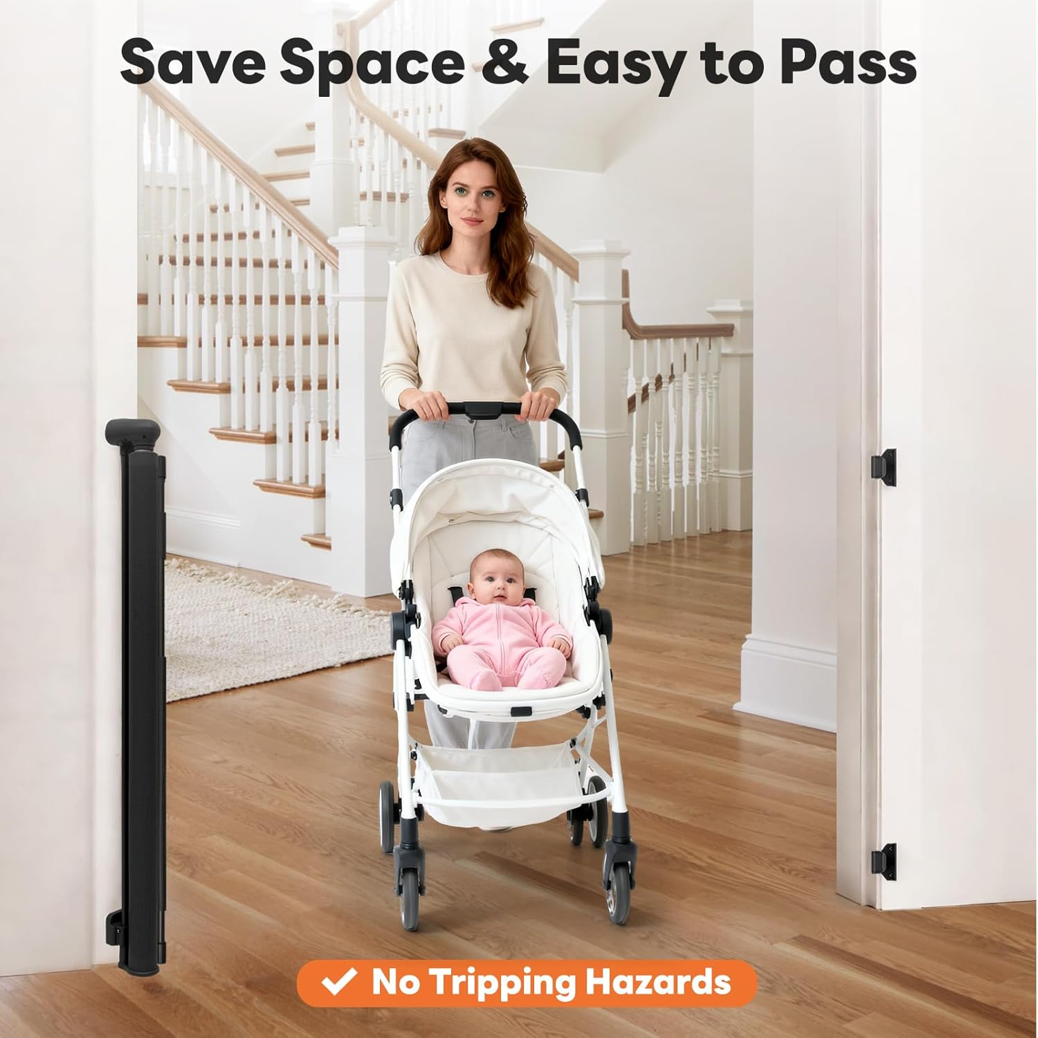 Alternative view of Retractable Baby Gates for Doorways, Mesh Dog Gate for Stairs, Pet Gate Indoor, Extends to 55" Wide 33" Tall, Safety Toddlers Gates for Hallways, Indoor & Outdoor Use, Black