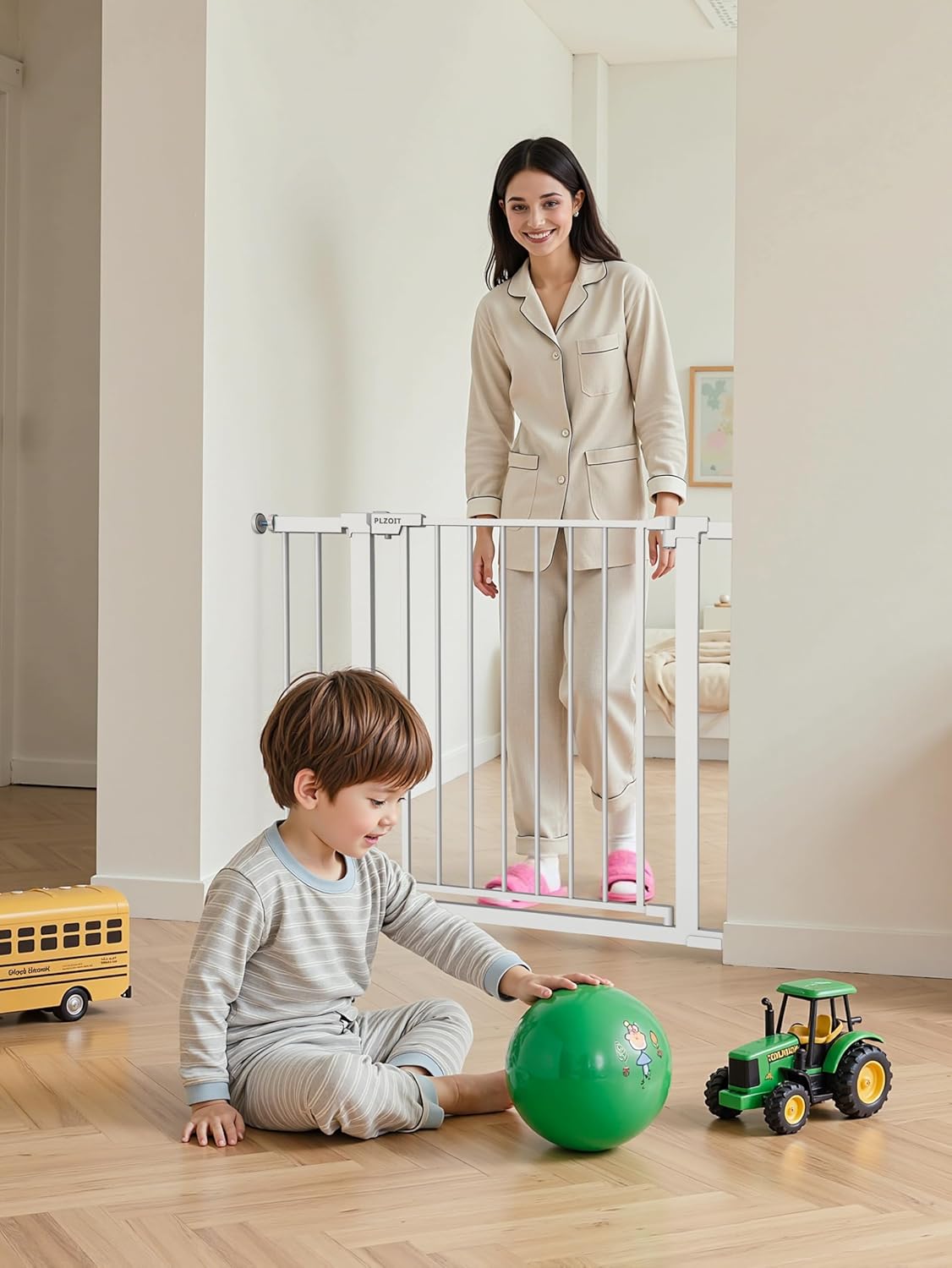 29.5-40.5" Baby Gate for Stairs, Dog Gate for Doorways, Walk Thru Auto Close Metal Baby Safety Gate for The House, Stairs and Doorways, Child Gate Pressure Mounted, Pet Gate for Dog Indoor - White - Image 7