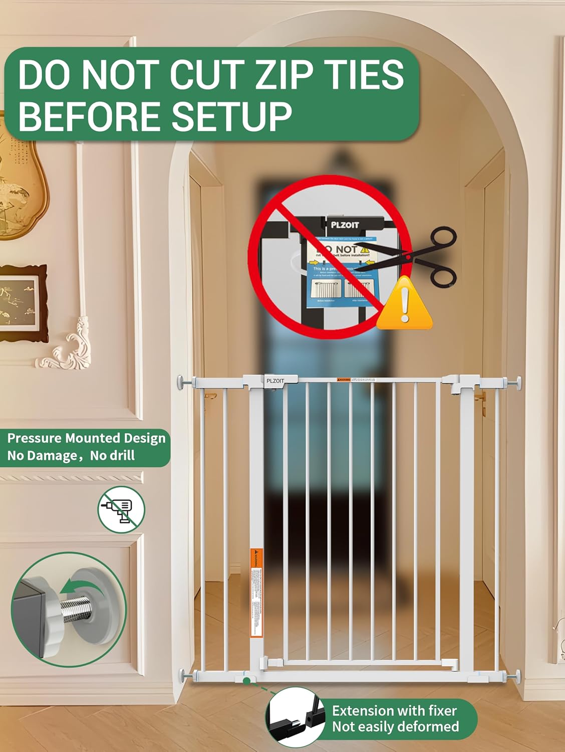 29.5-40.5" Baby Gate for Stairs, Dog Gate for Doorways, Walk Thru Auto Close Metal Baby Safety Gate for The House, Stairs and Doorways, Child Gate Pressure Mounted, Pet Gate for Dog Indoor - White - Image 8