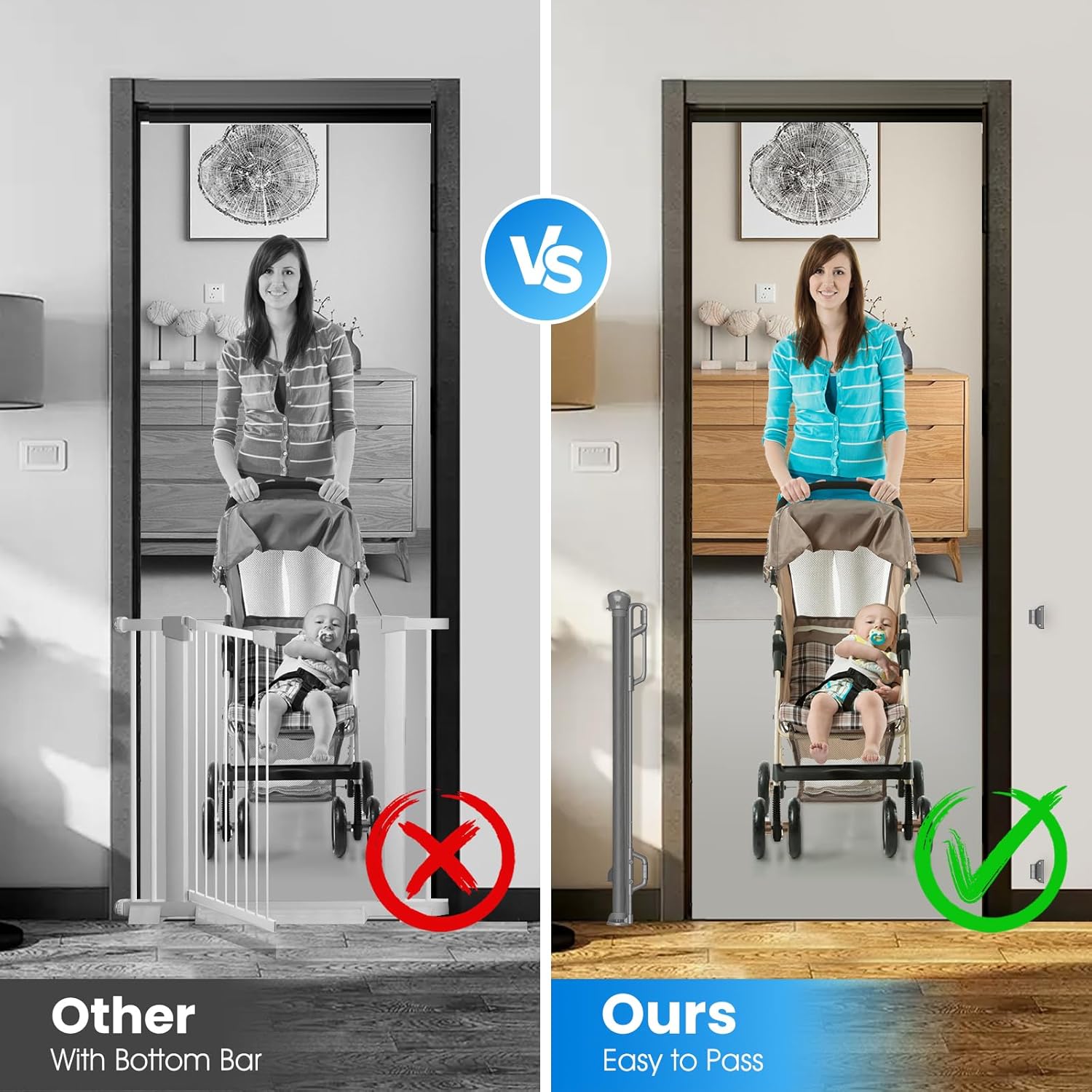 Alternative view of SPACEANY Retractable Baby Gate for Stairs & Doorways - 55" Wide Portable Safety Gate | Fits Baseboards, Easy to Use Indoor/Outdoor | Mesh Gate for Dogs, Puppies, Gray